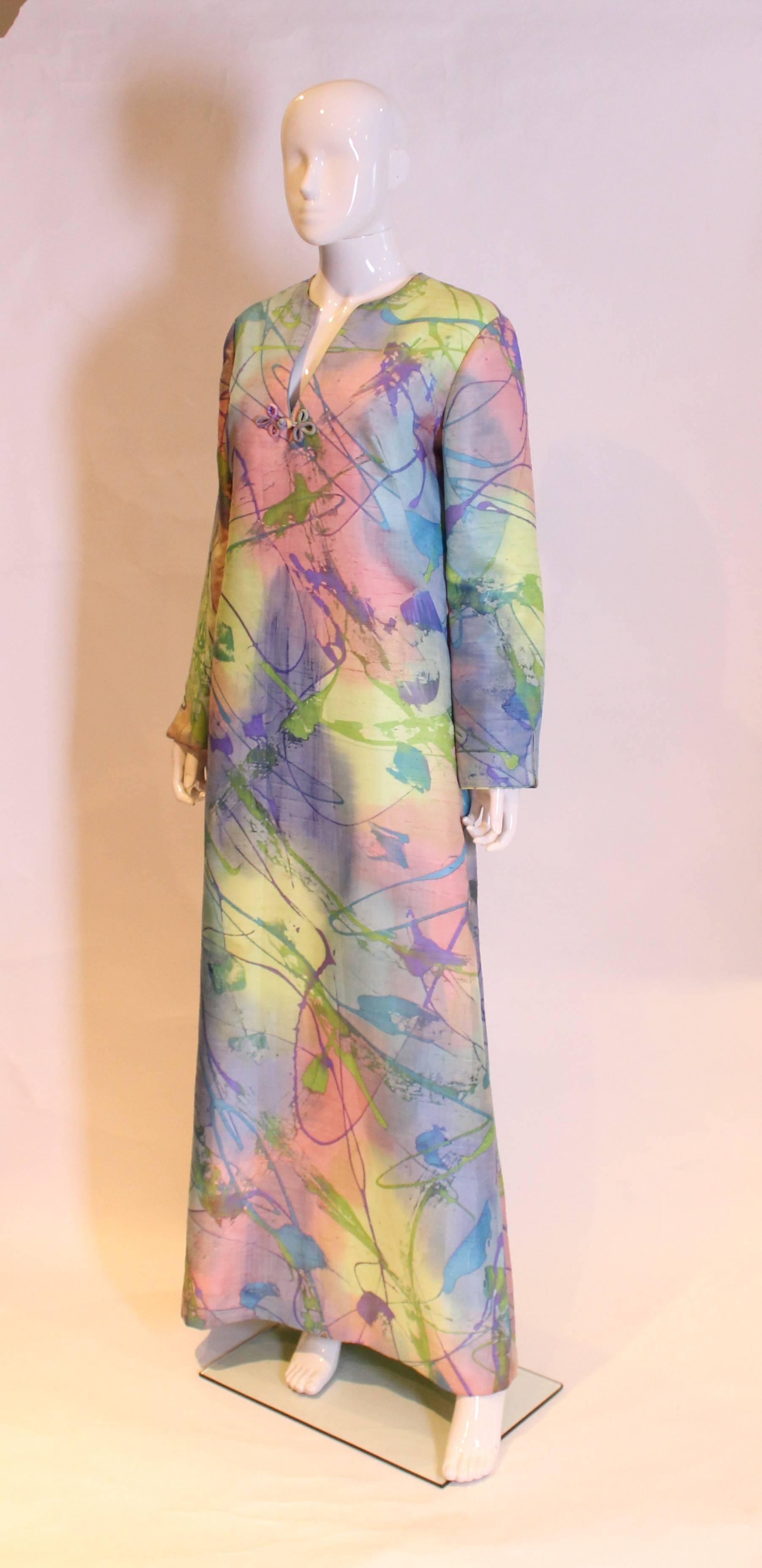 Gray Multi Colour Silk Kaftan Dress
