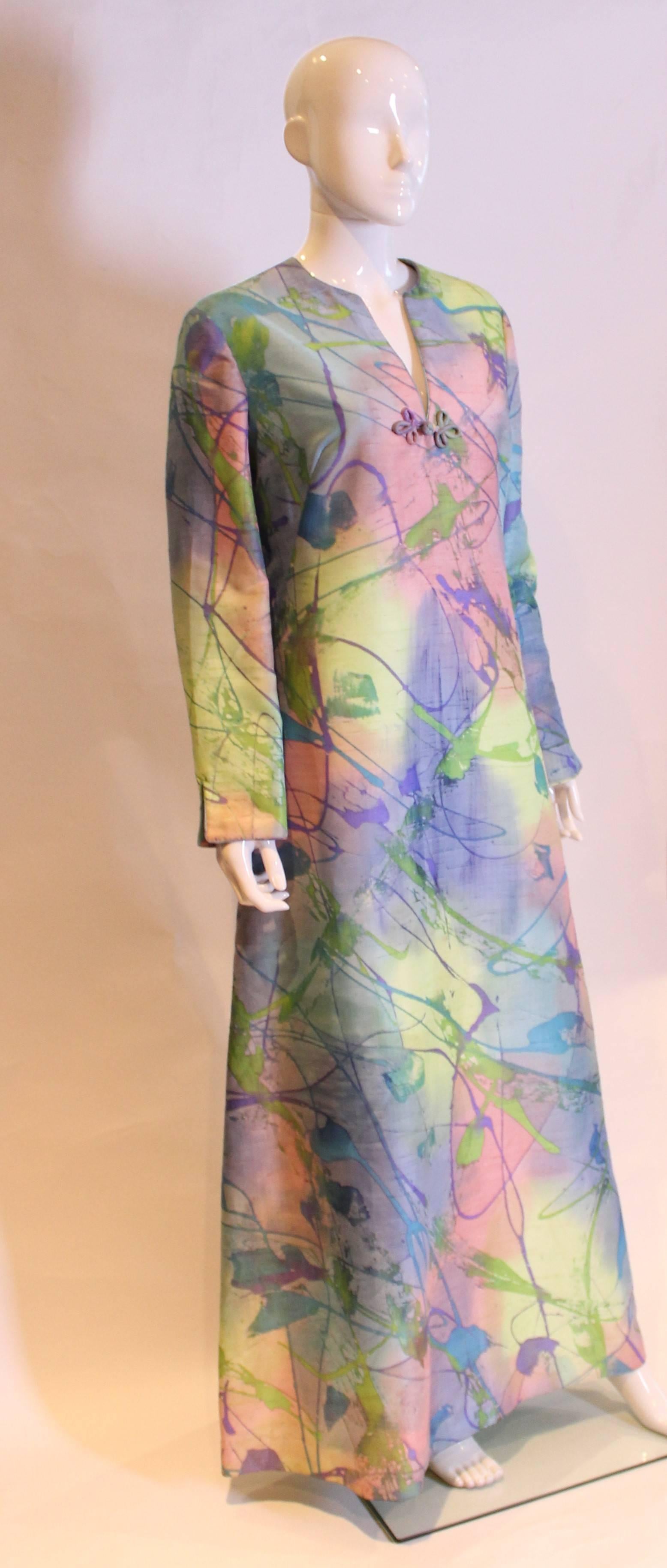 Multi Colour Silk Kaftan Dress In Excellent Condition In London, GB