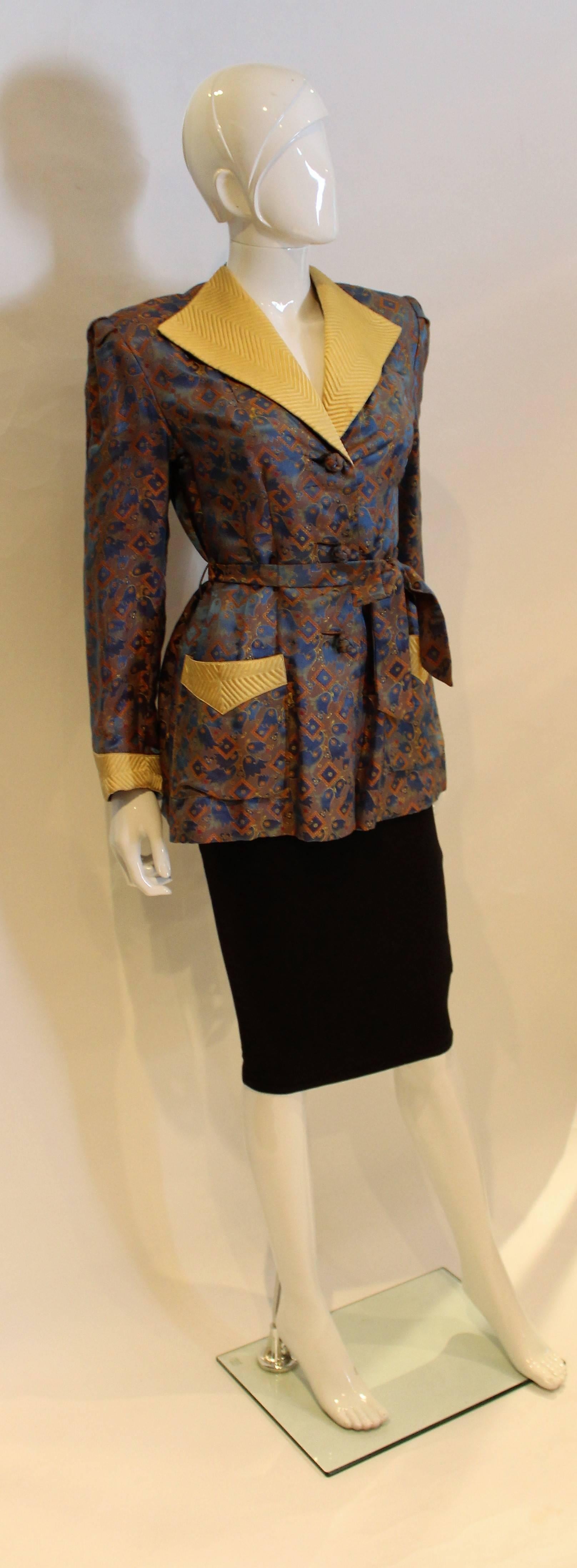 Black Blue and Gold Chinese Silk Jacket