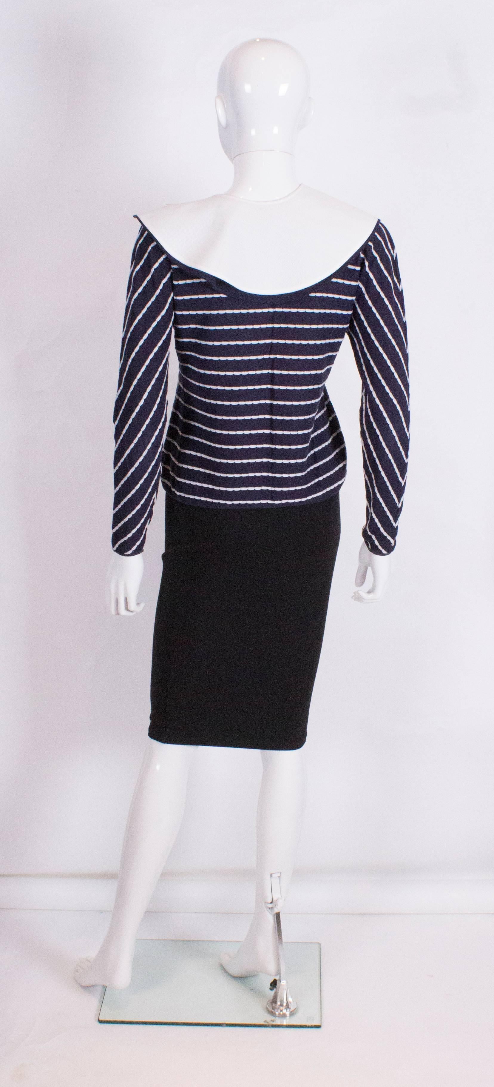Black Blue and White Valentino Top with Detachable Collar