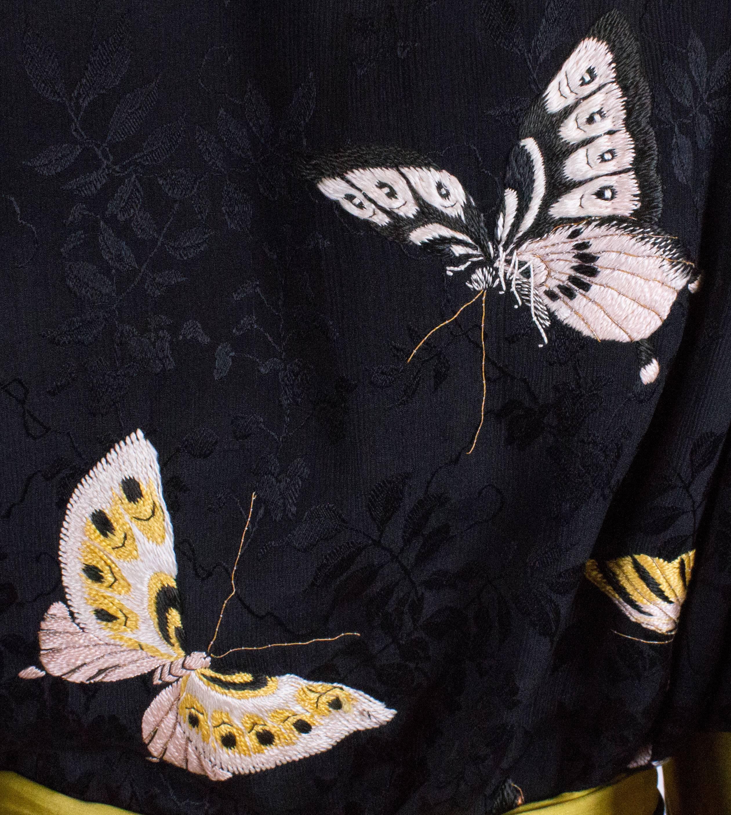 Women's 1930s Silk Kimono with Butterfly Decoration