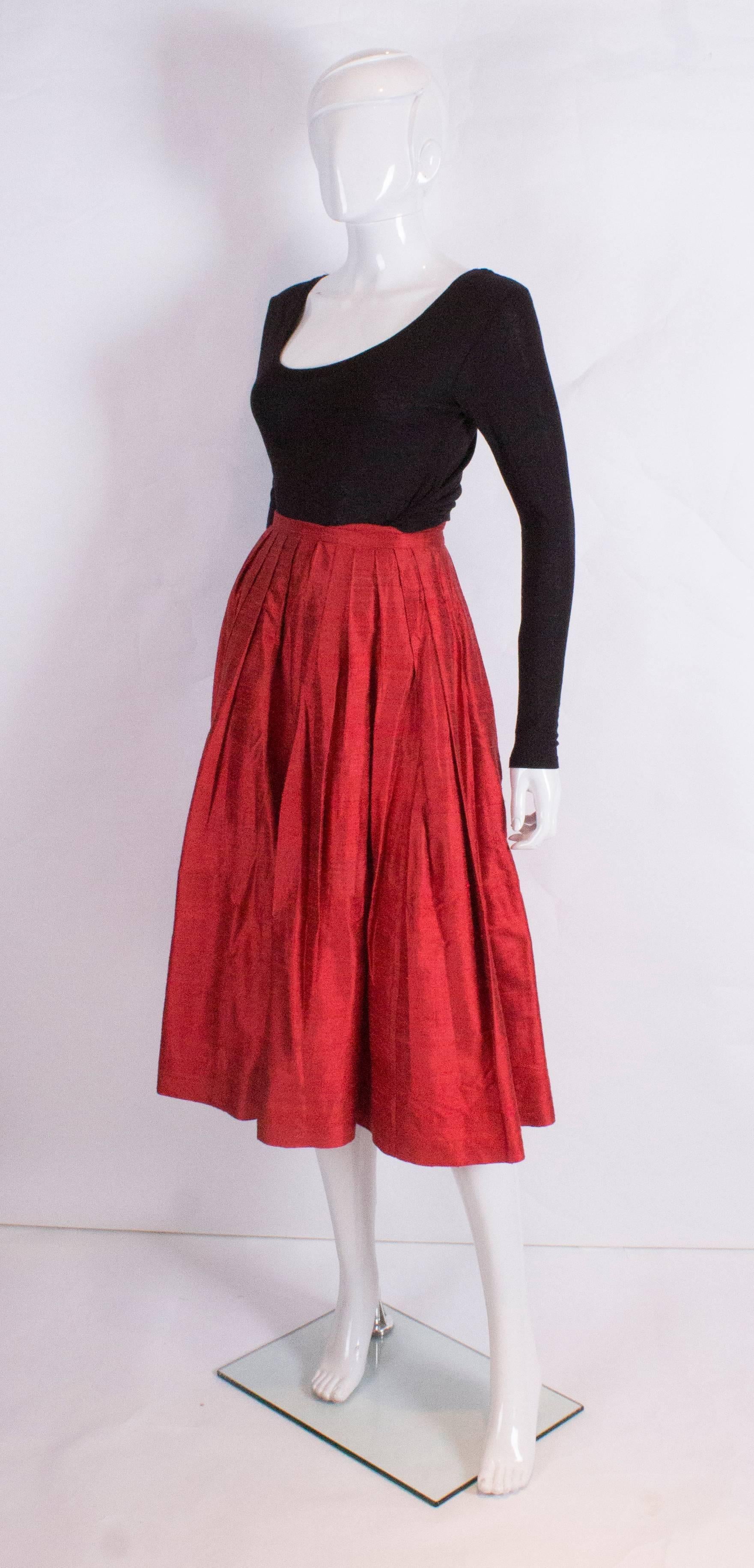 Caroline Charles Vintage Silk Red Skirt In Good Condition In London, GB