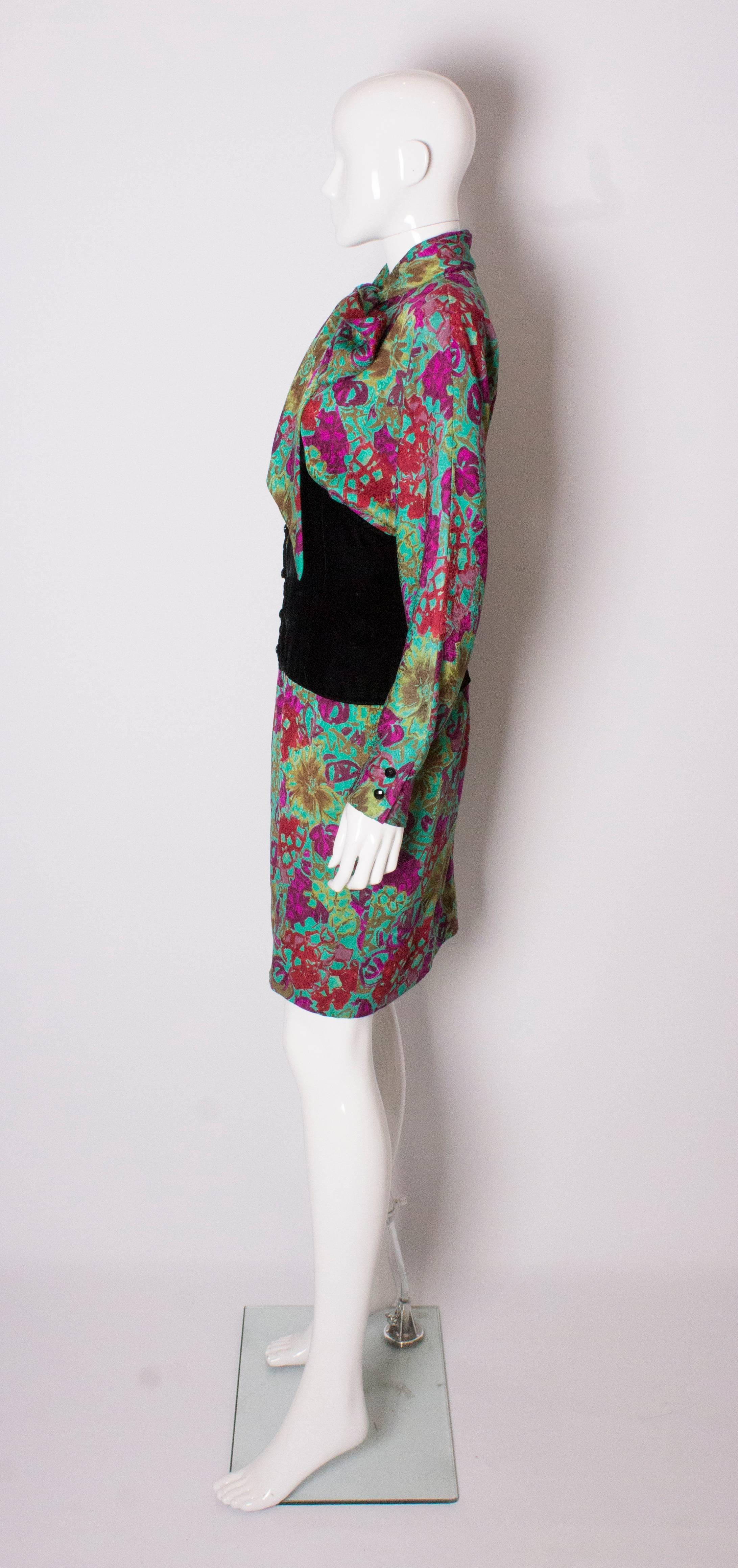 A vintage 1980s Ungaro silk floral tie neck dress In Good Condition In London, GB