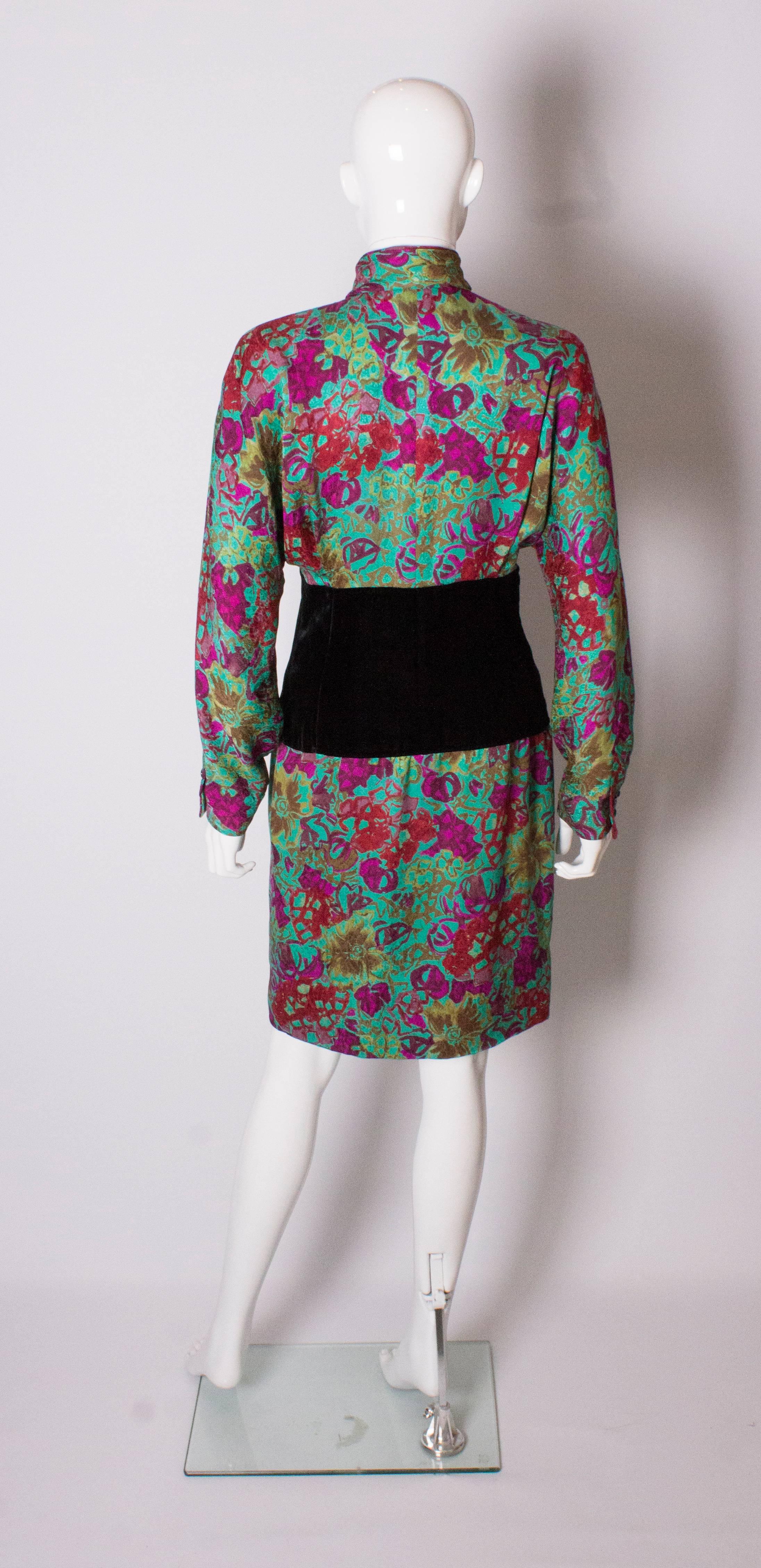 Women's A vintage 1980s Ungaro silk floral tie neck dress