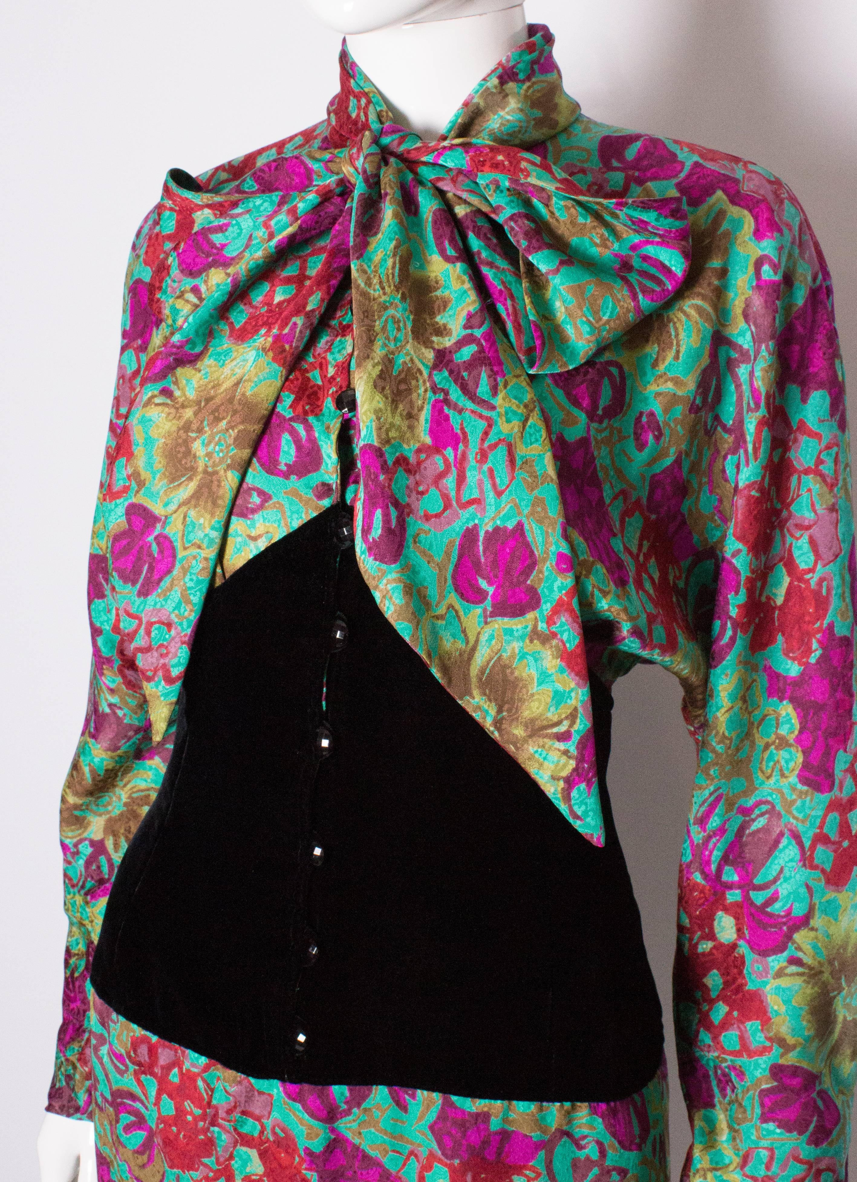 A vintage 1980s Ungaro silk floral tie neck dress 1