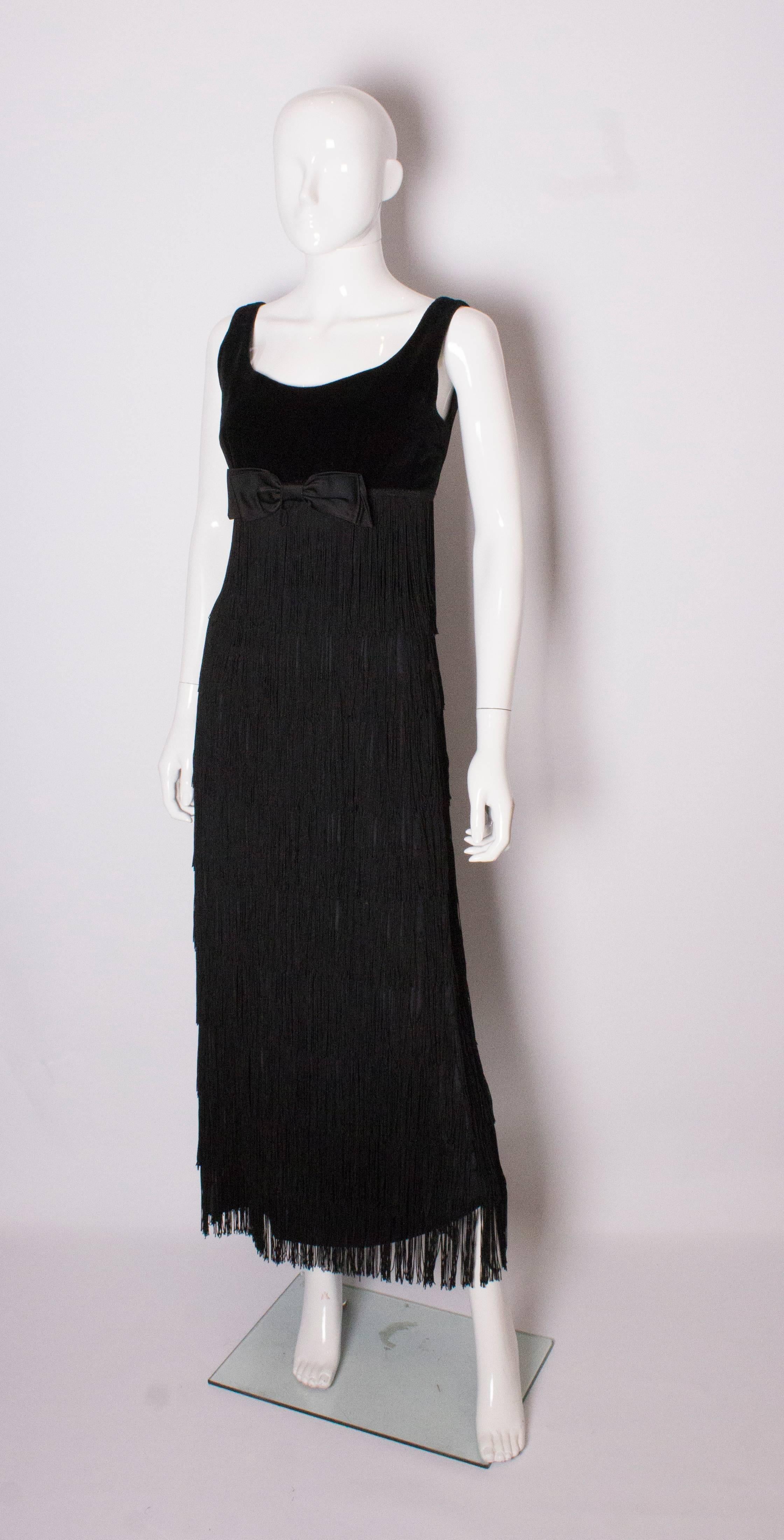 Black Alquer of London Vintage Fringed Evening Gown For Sale