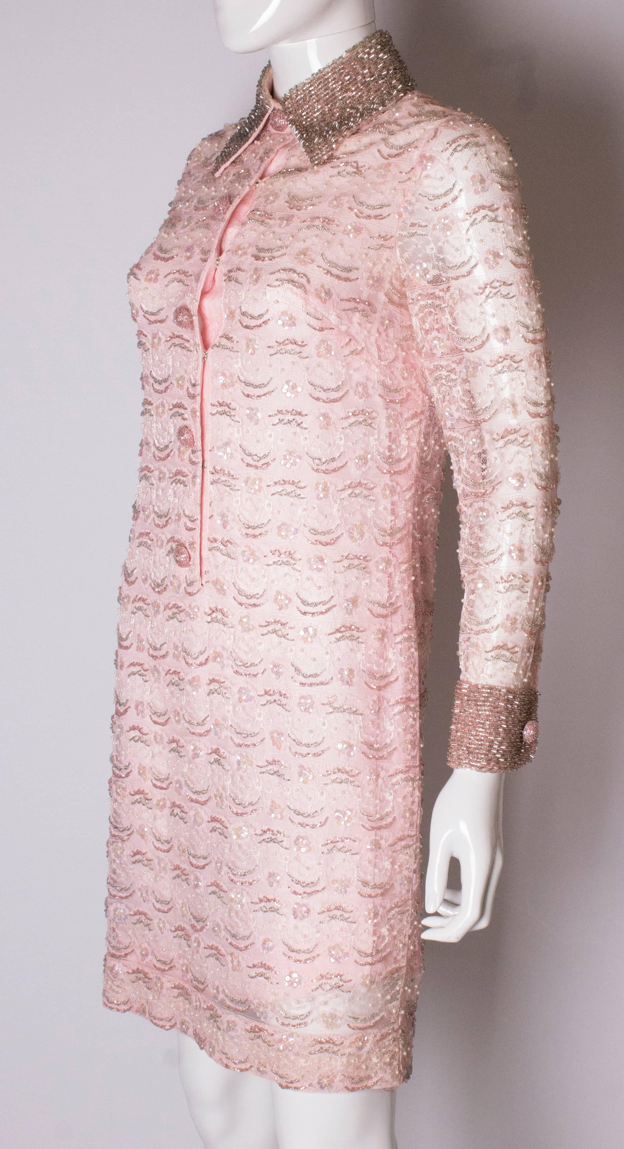 Women's Pink Lace and Bead Vintage Shirtdress