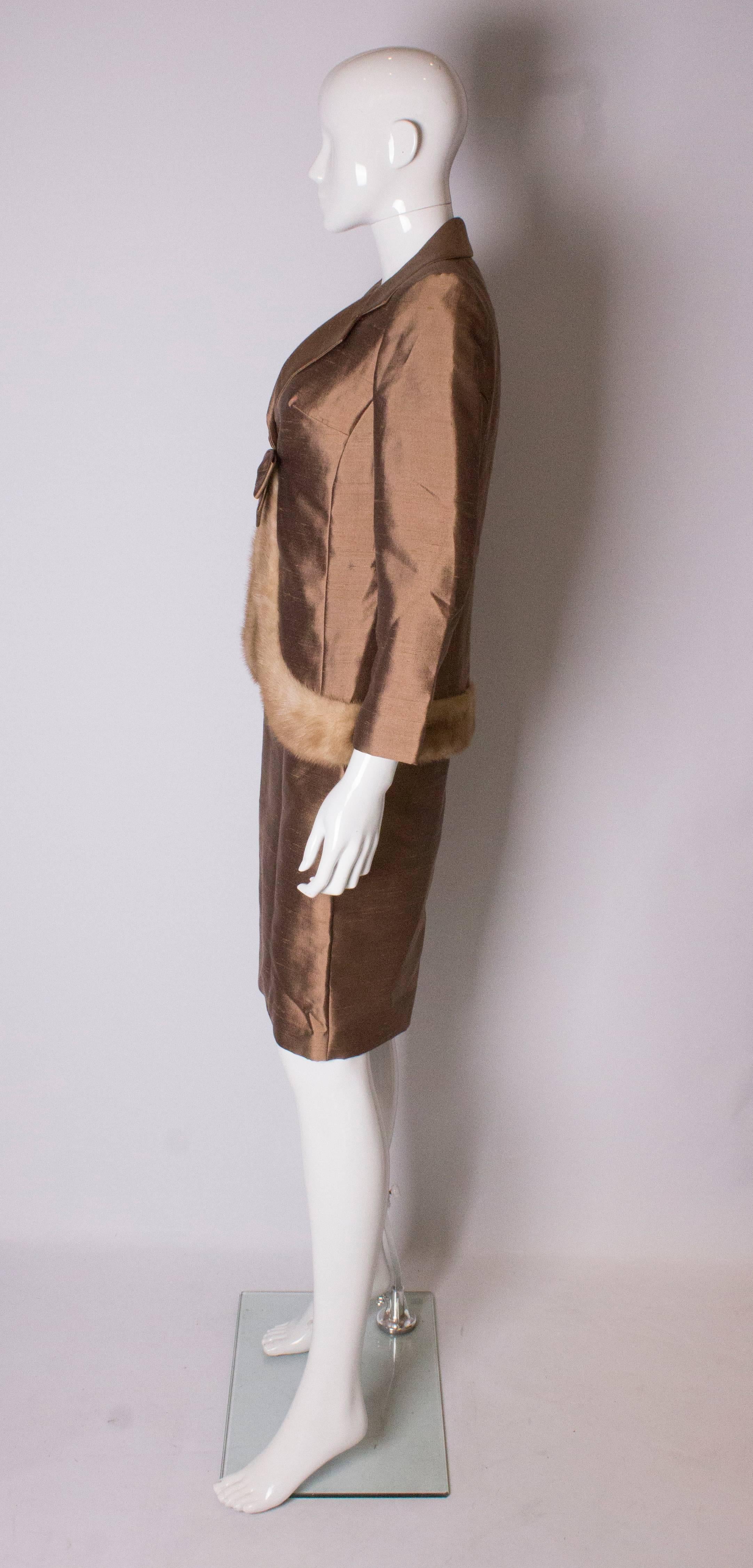 Vintage Gold Silk Dress and Jacket with Fur Trim 3