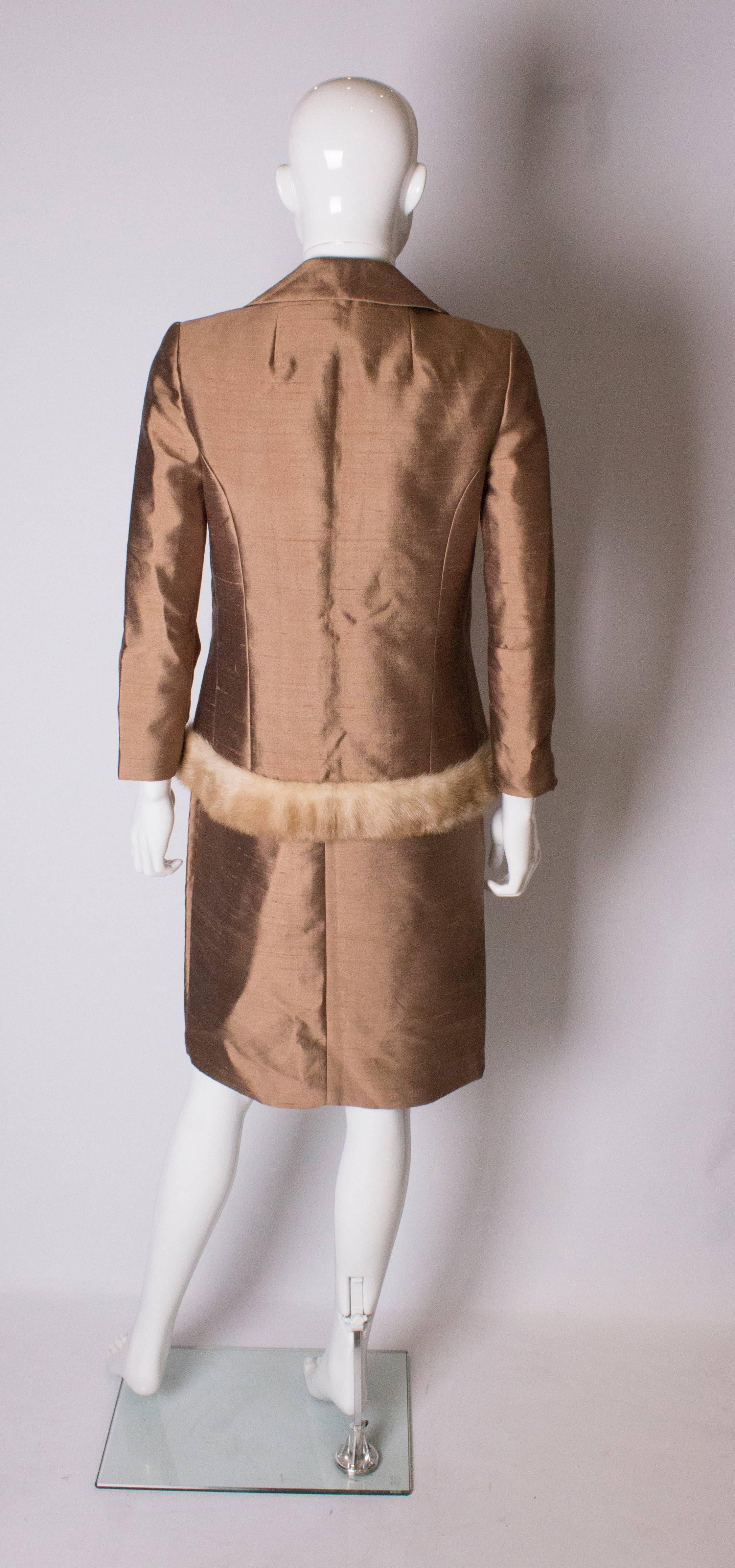 Vintage Gold Silk Dress and Jacket with Fur Trim 4