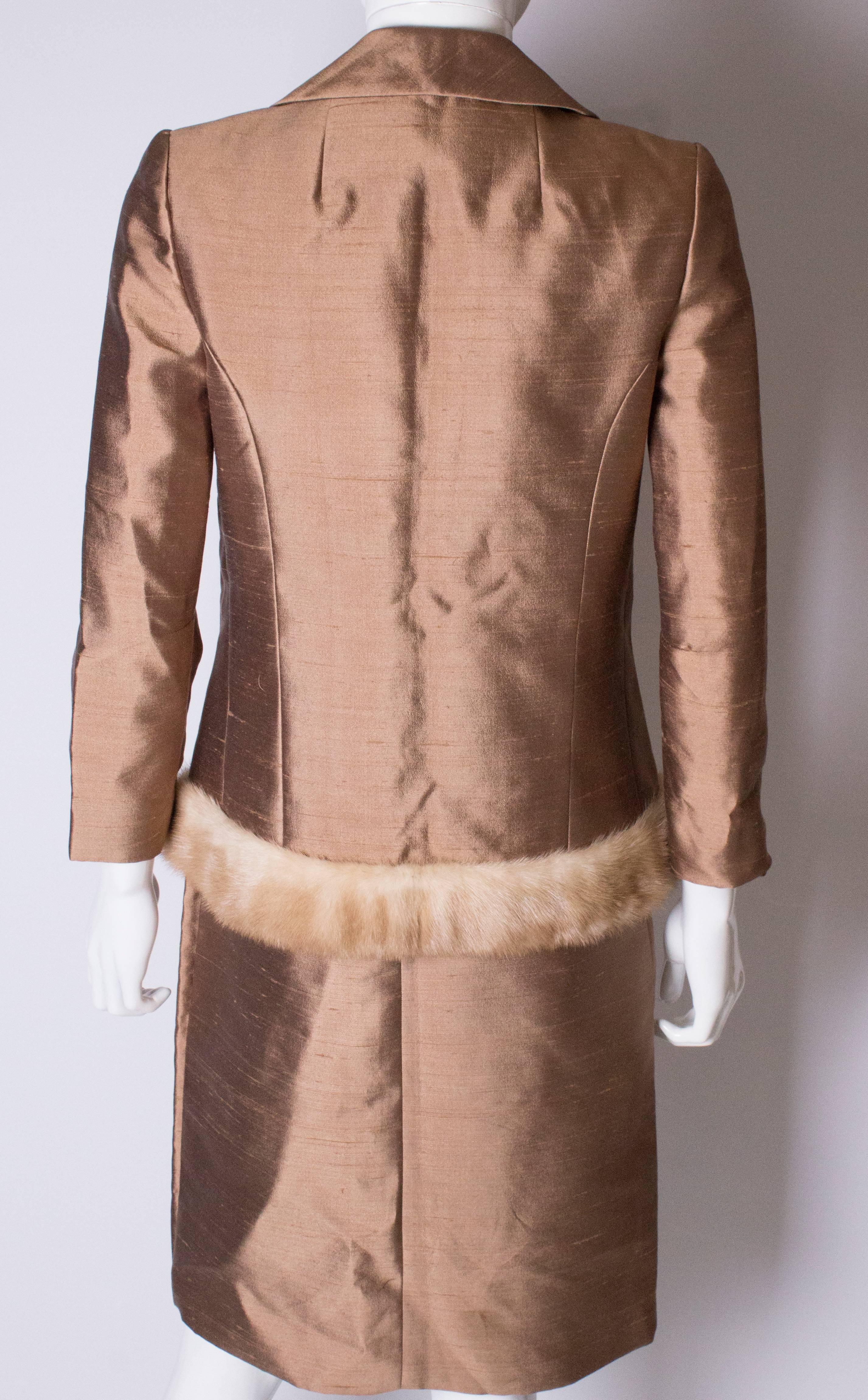 Vintage Gold Silk Dress and Jacket with Fur Trim In Good Condition In London, GB