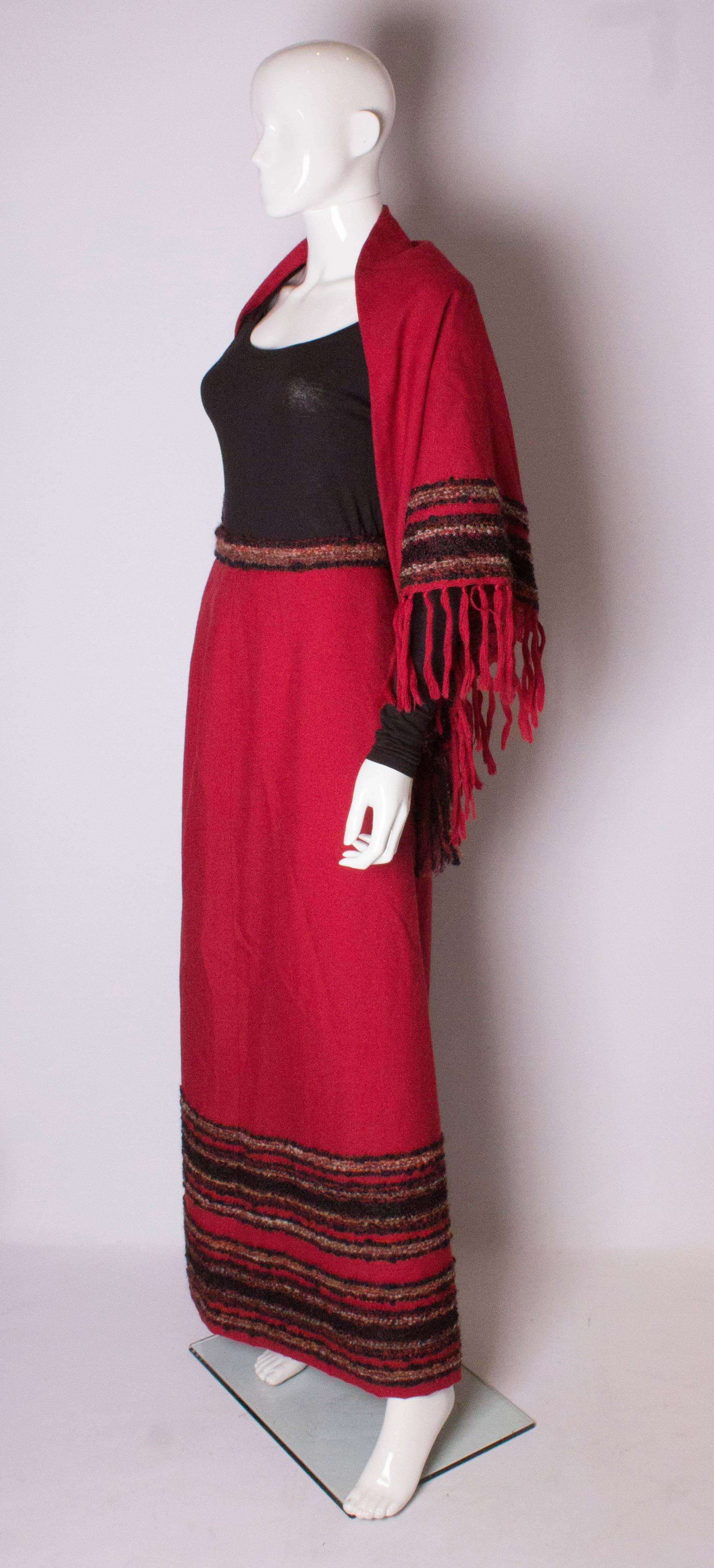 Women's Vintage Red Wool Skirt with Matching Shawl