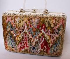 White Whicker Basket with Carpet and Bead Detail