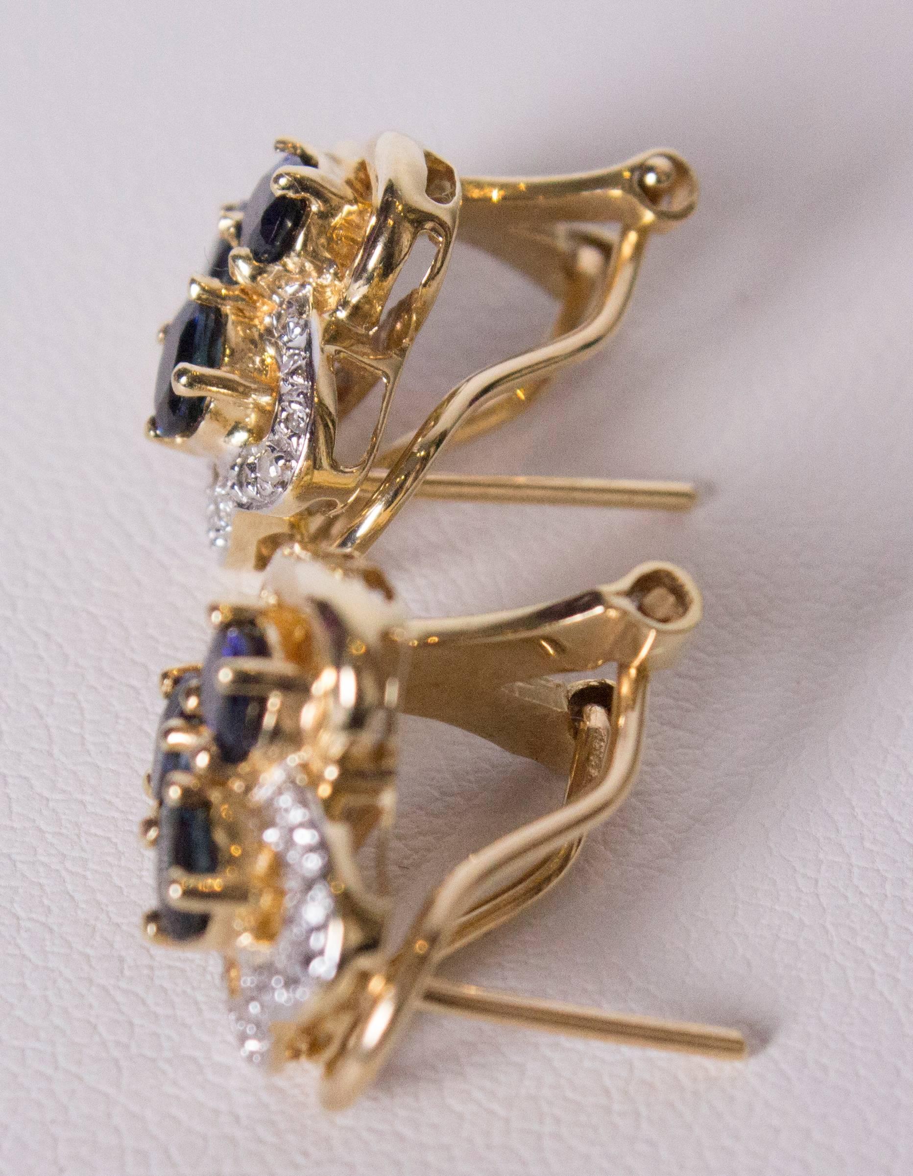 Artisan Sapphire and Diamond and Gold Earrings for Pierced Ears