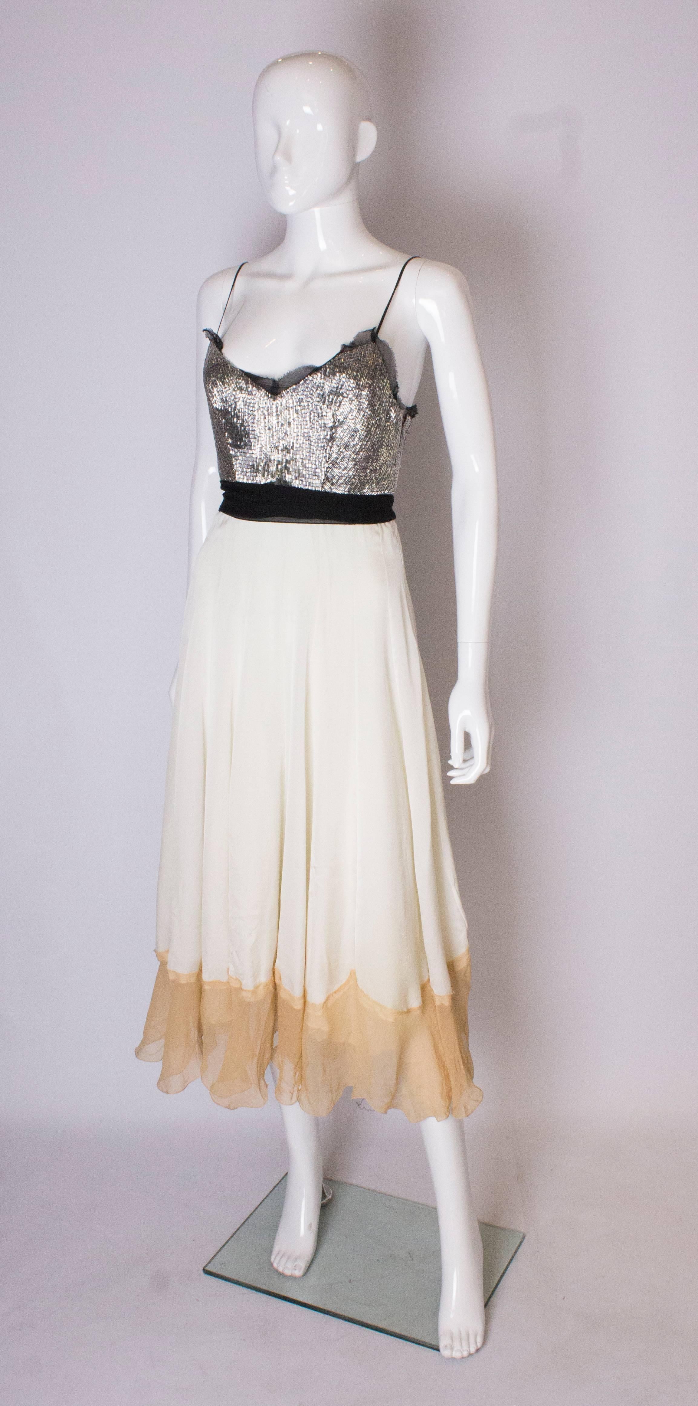 Beige A Vintage 1990s silk chiffon and beaded party dress by Chloe 