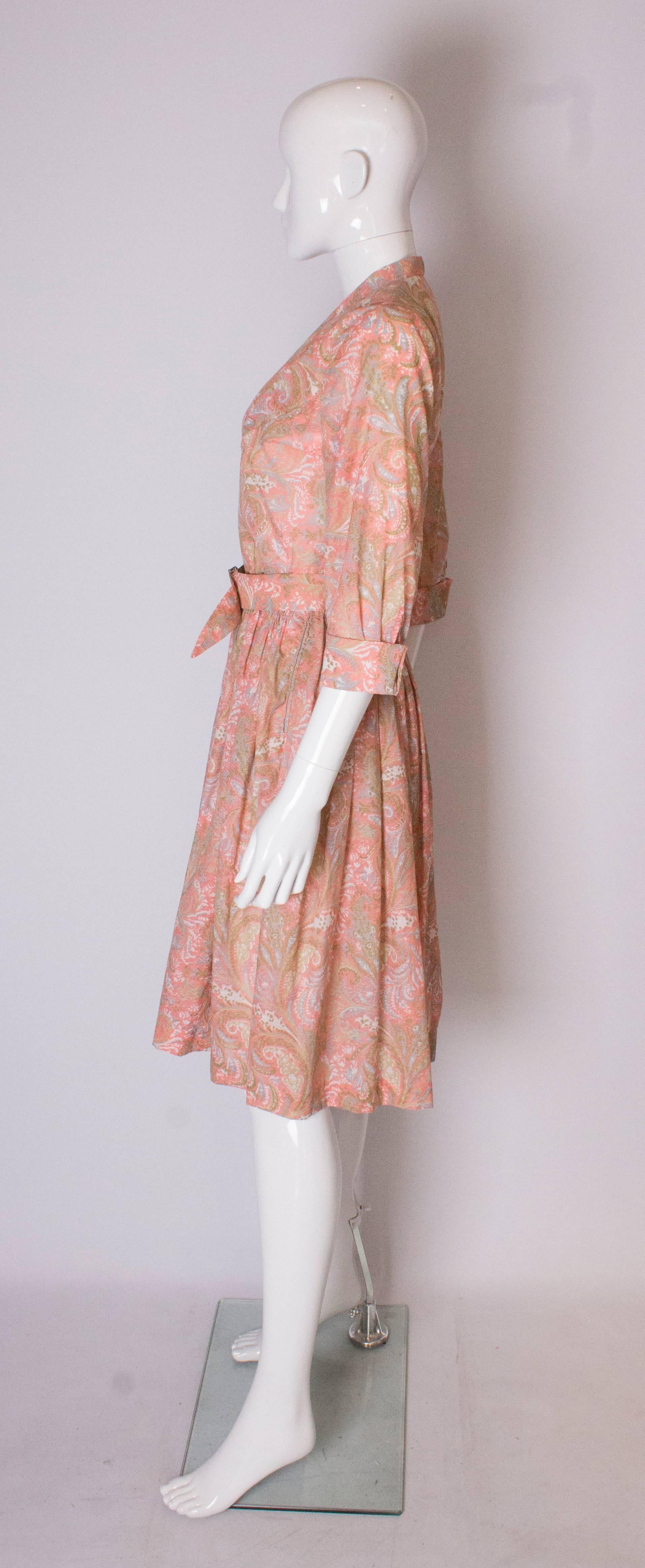 Women's A vintage 1950s Pretty printed cotton day Dress with matching Decorative Belt