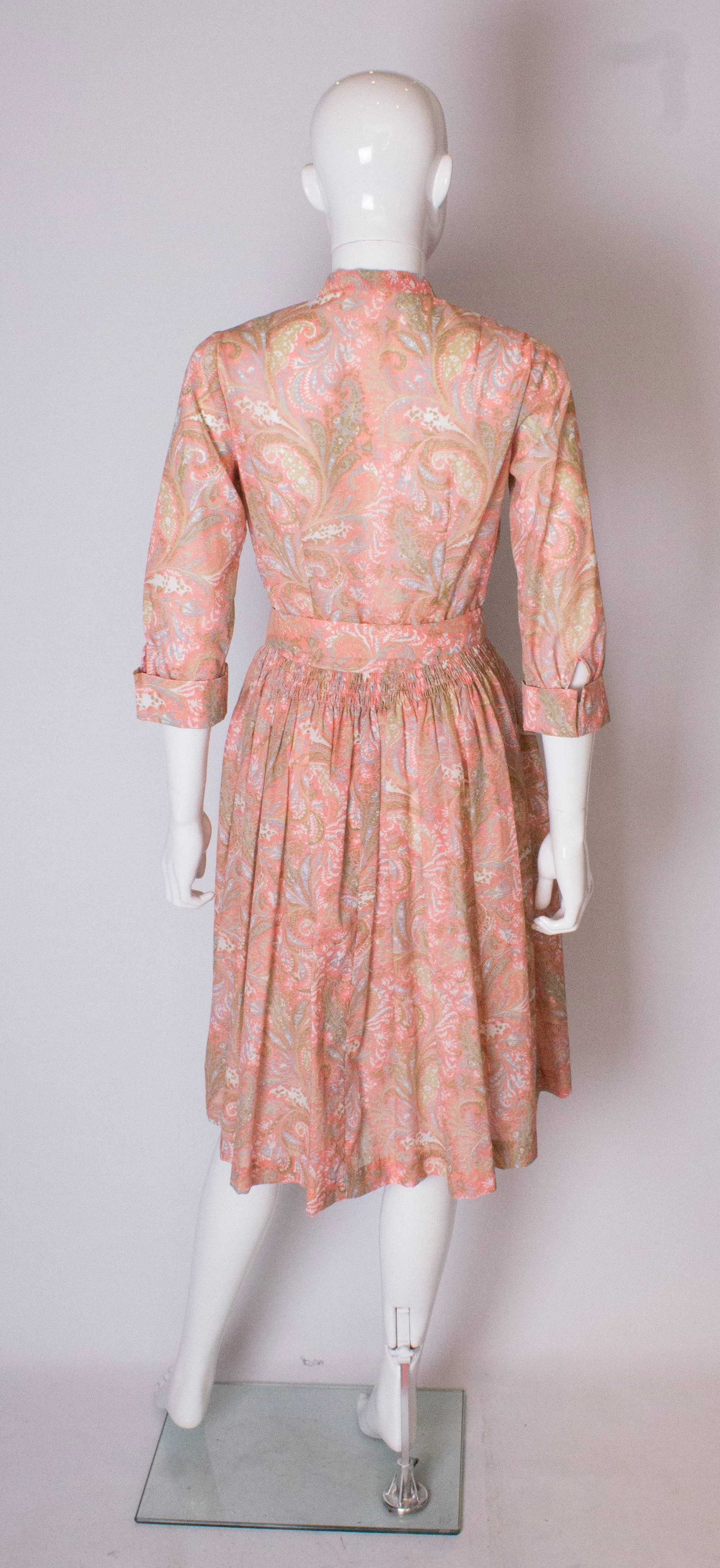 A vintage 1950s Pretty printed cotton day Dress with matching Decorative Belt 2