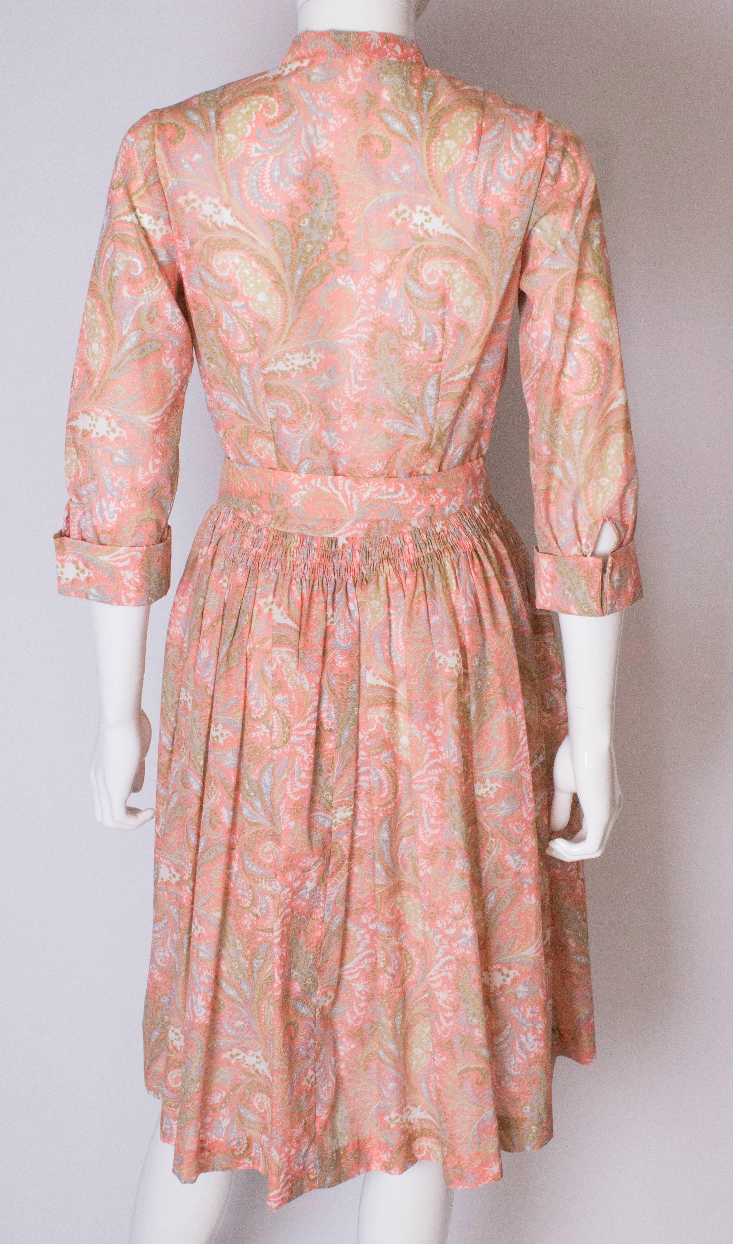 A vintage 1950s Pretty printed cotton day Dress with matching Decorative Belt 3