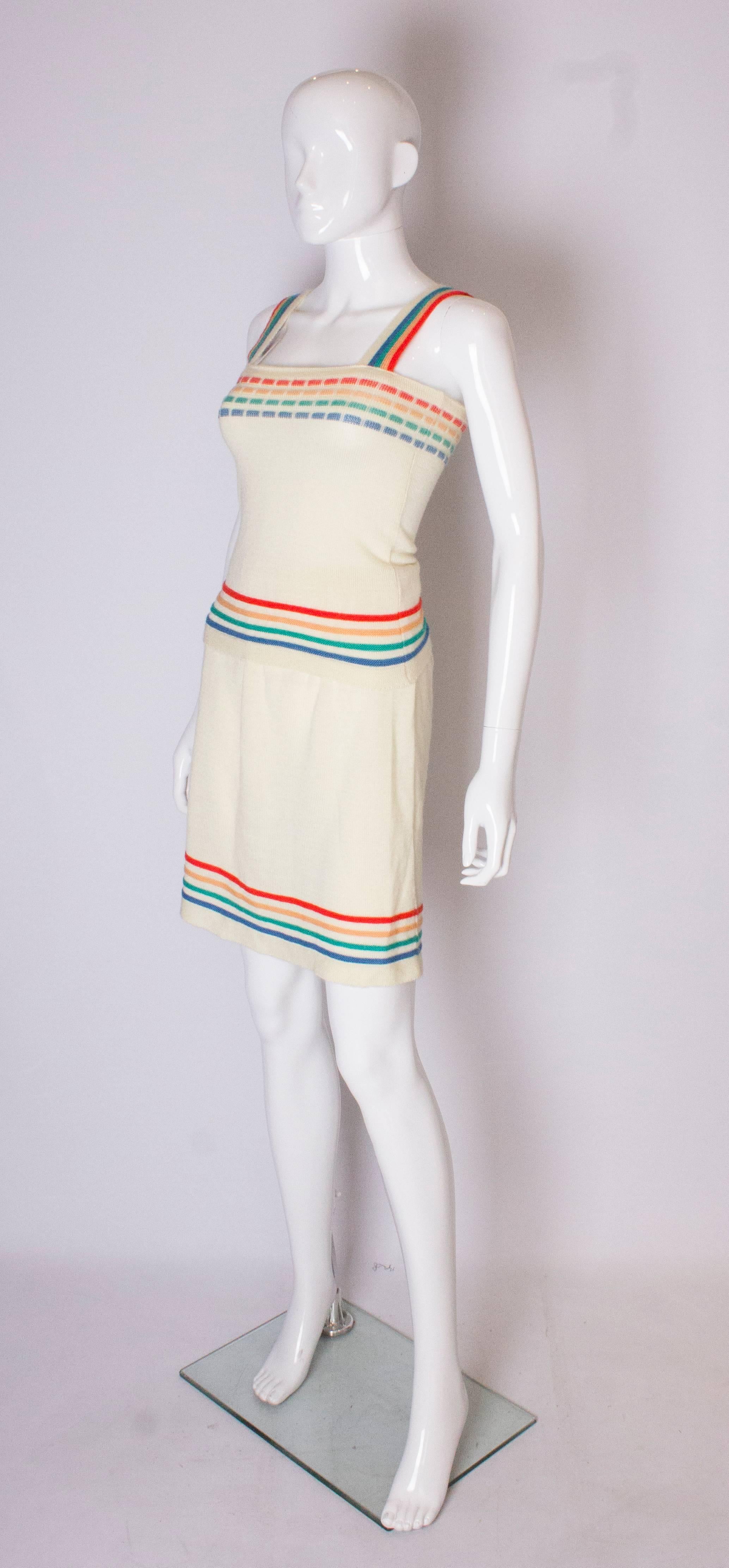 Beige  A Vintage 1960s rainbow knitted two piece a skirt and top 