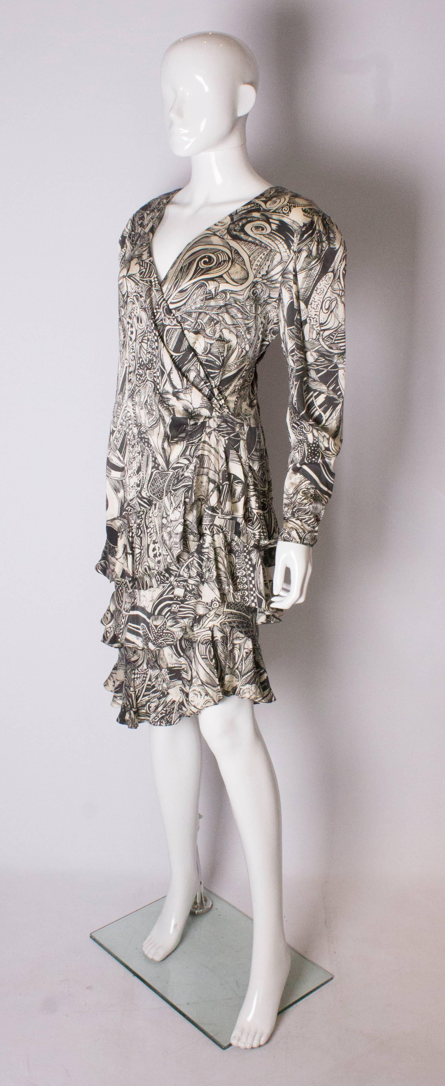Gray A Vintage 1980s abstract silk printed day dress by Helen Anderon