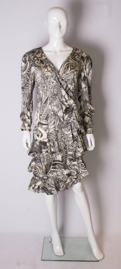 A Vintage 1980s abstract silk printed day dress by Helen Anderon
