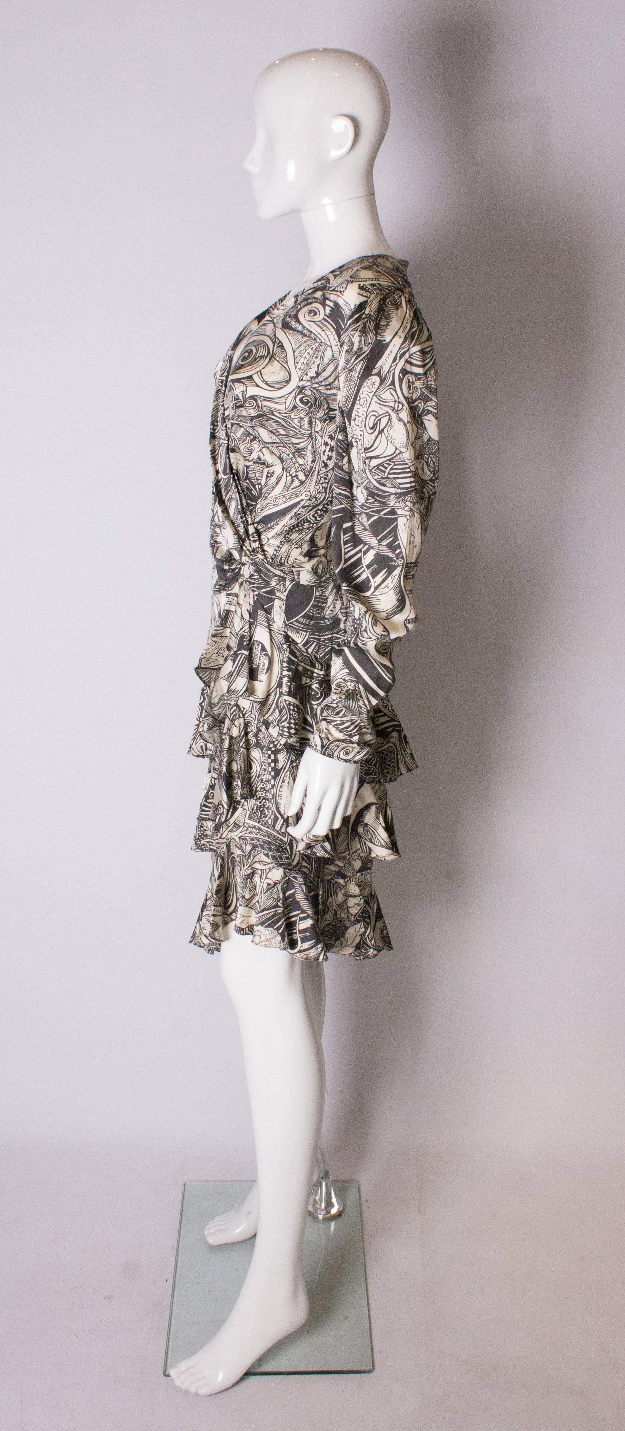 Women's A Vintage 1980s abstract silk printed day dress by Helen Anderon