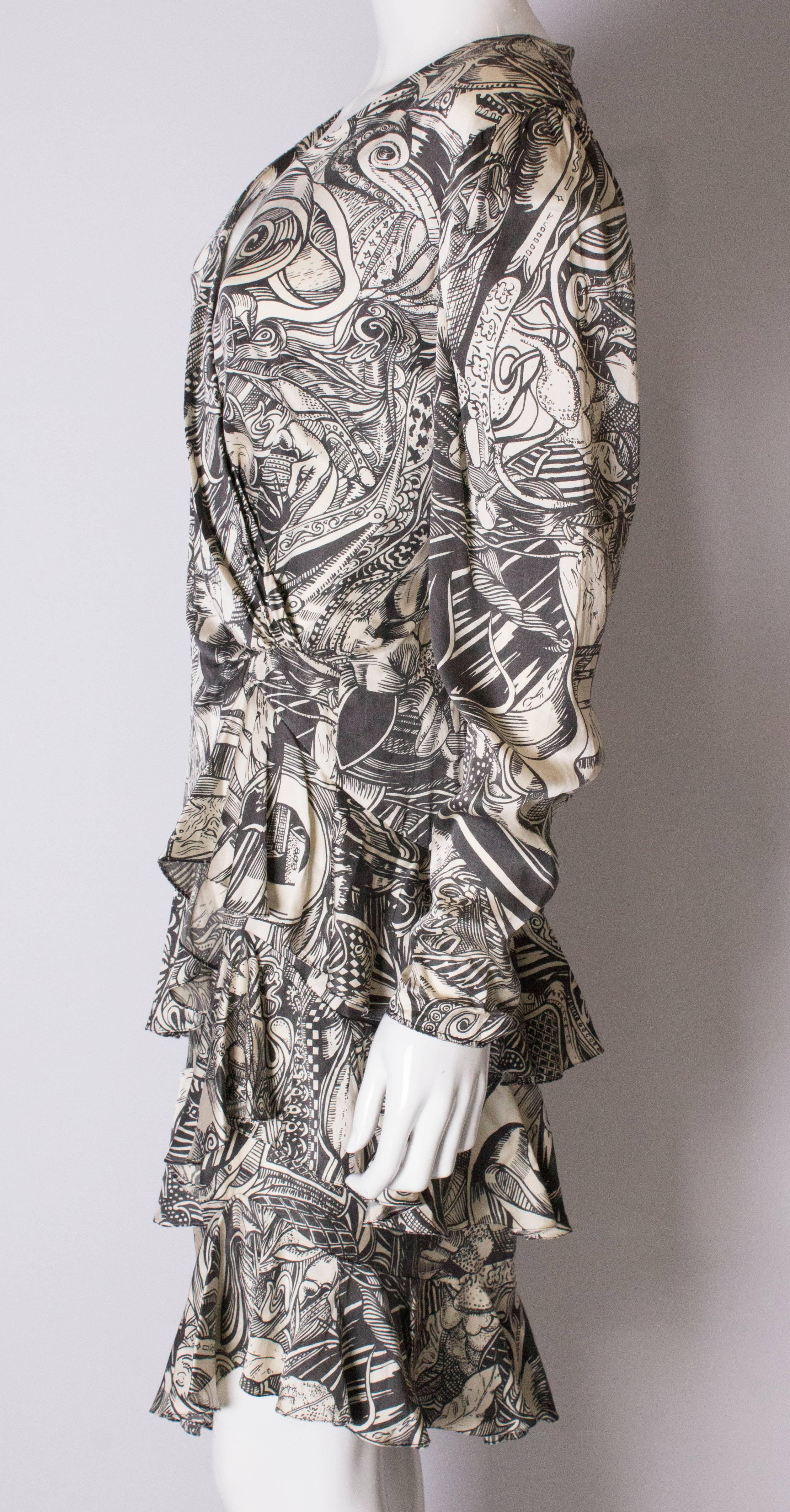 A Vintage 1980s abstract silk printed day dress by Helen Anderon 1