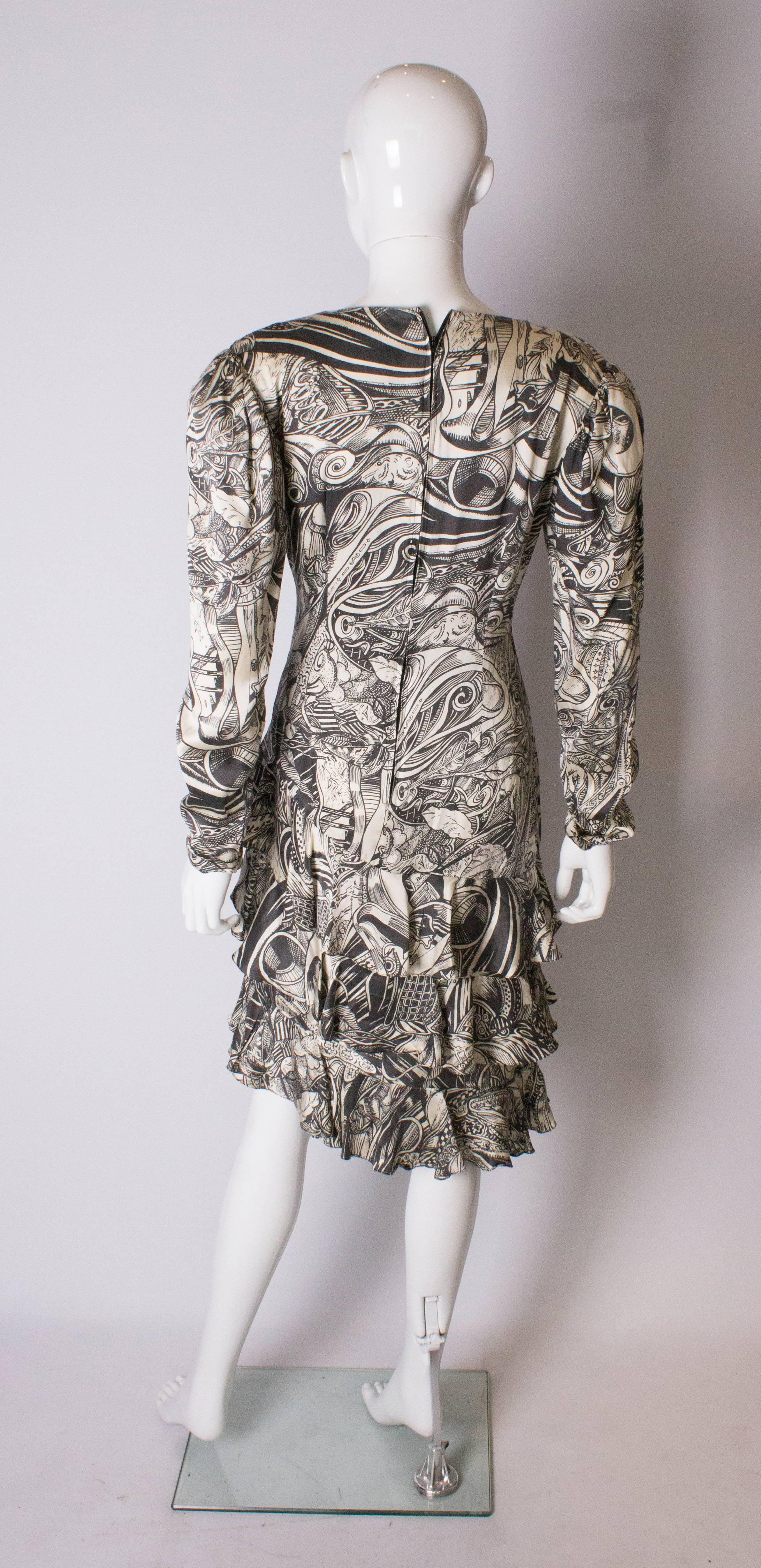 A Vintage 1980s abstract silk printed day dress by Helen Anderon 2