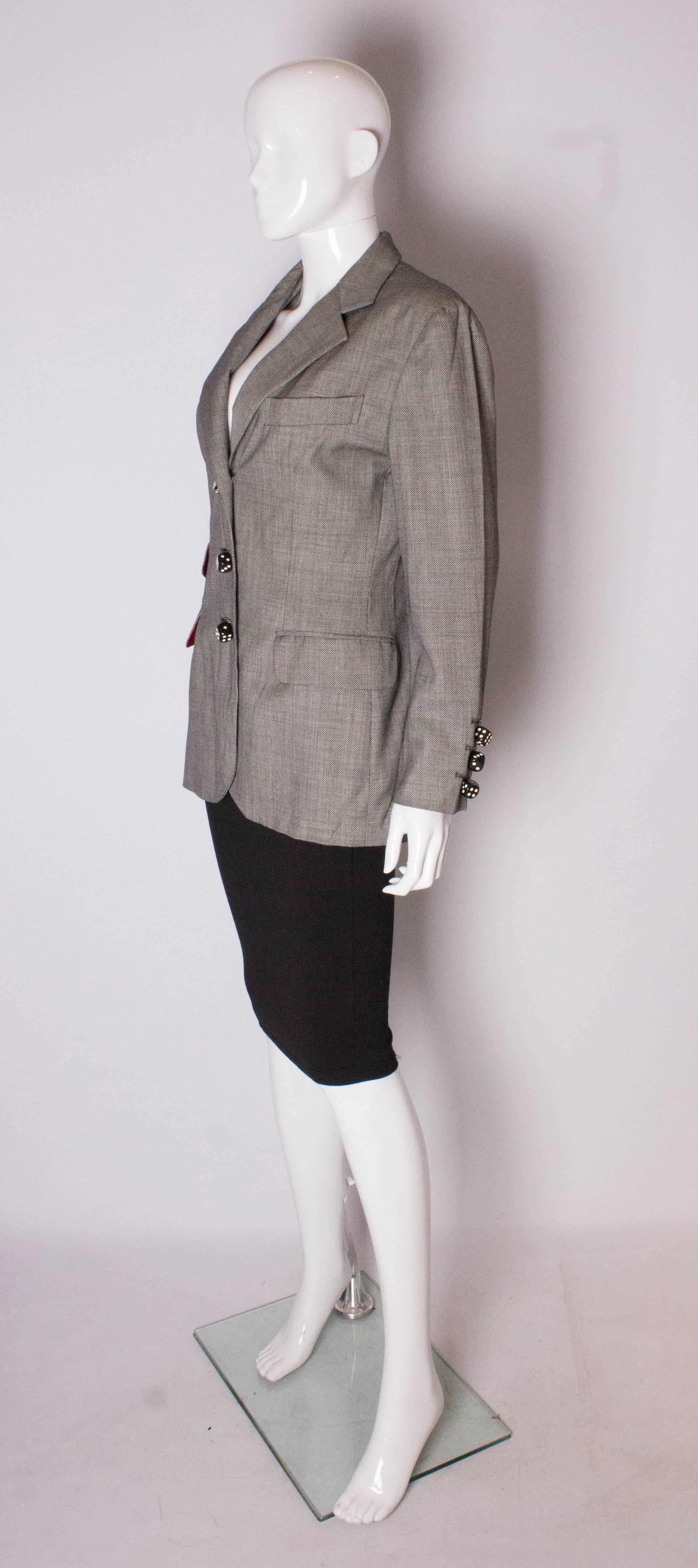 Gray A Vintage 1990s grey button up dice button detail jacket by Moschino Couture  For Sale