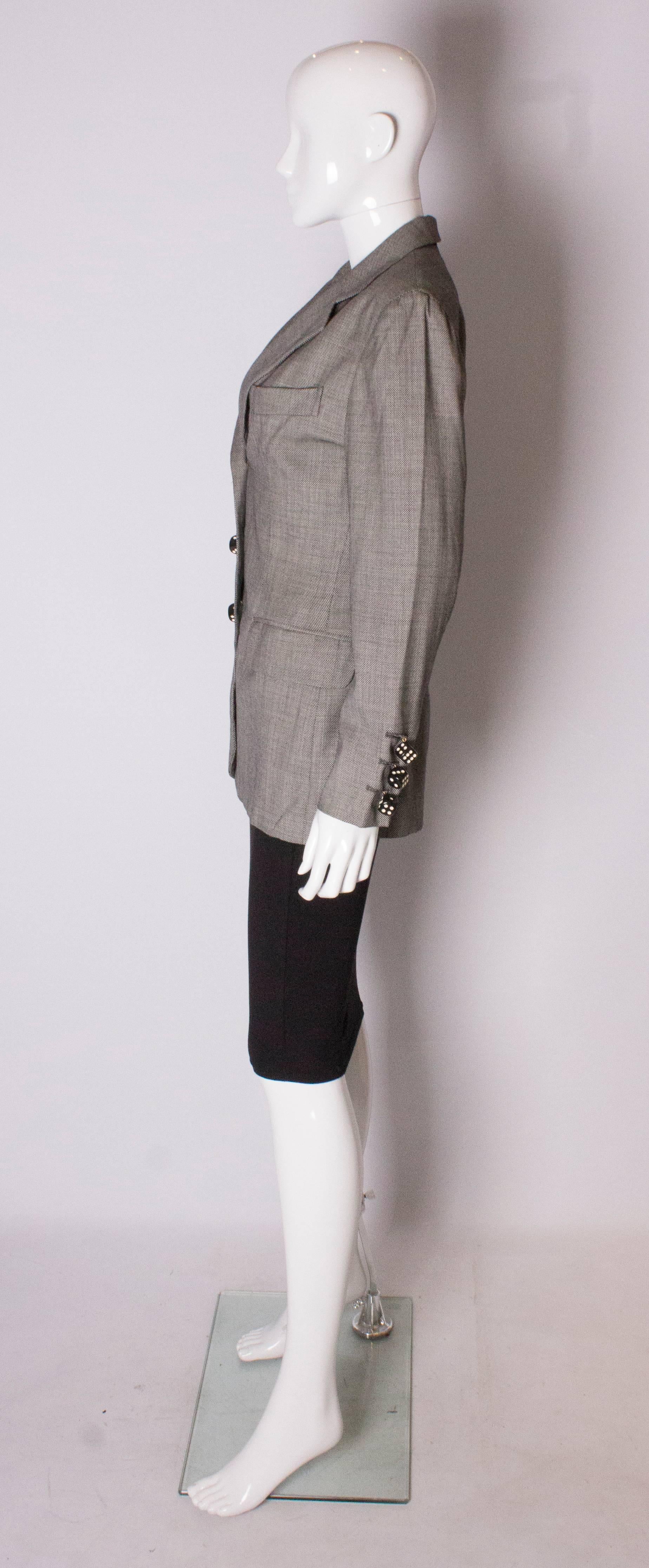 A Vintage 1990s grey button up dice button detail jacket by Moschino Couture  For Sale 1