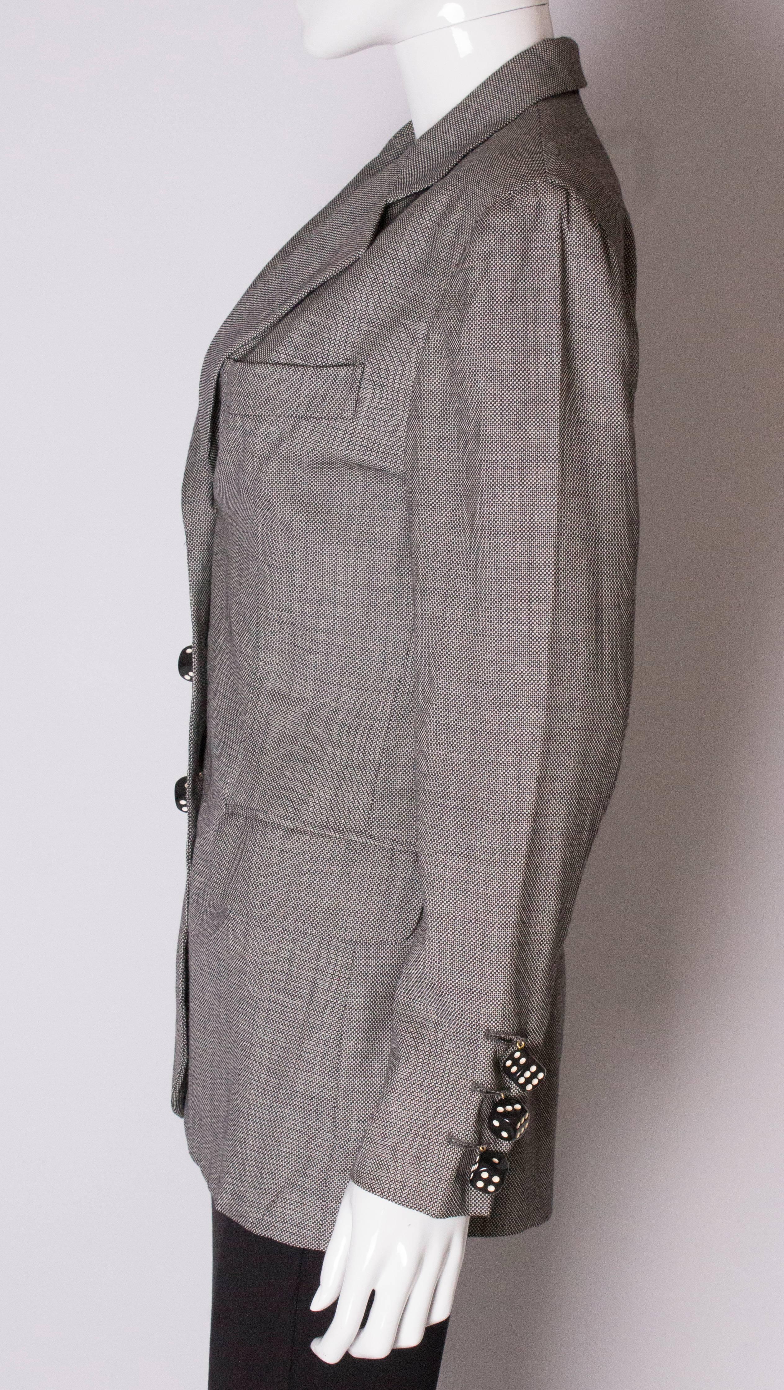 A Vintage 1990s grey button up dice button detail jacket by Moschino Couture  For Sale 2