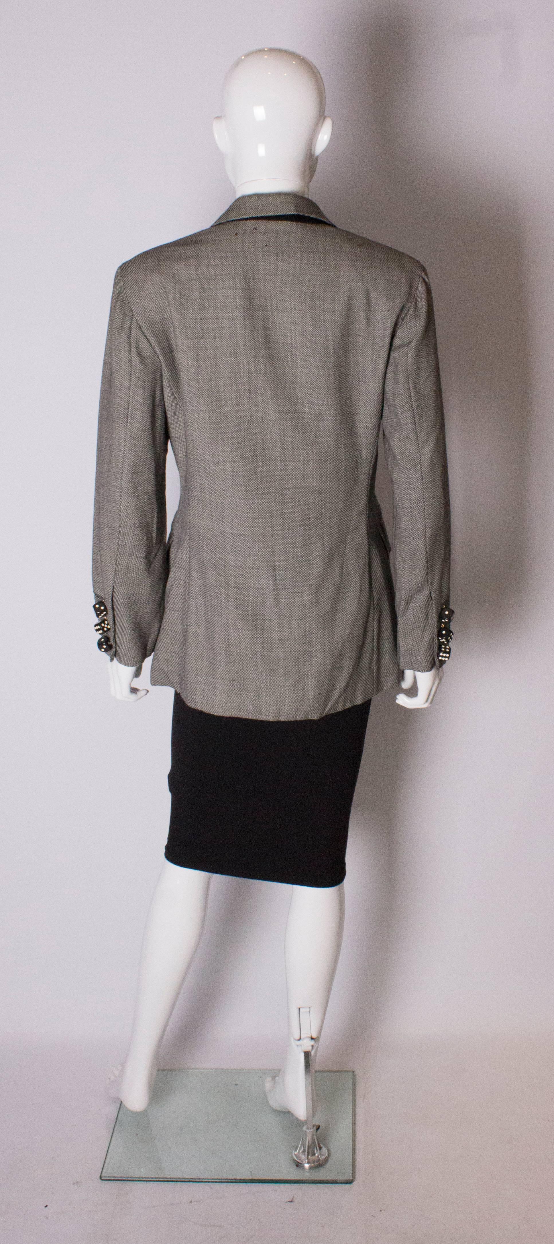 A Vintage 1990s grey button up dice button detail jacket by Moschino Couture  For Sale 3