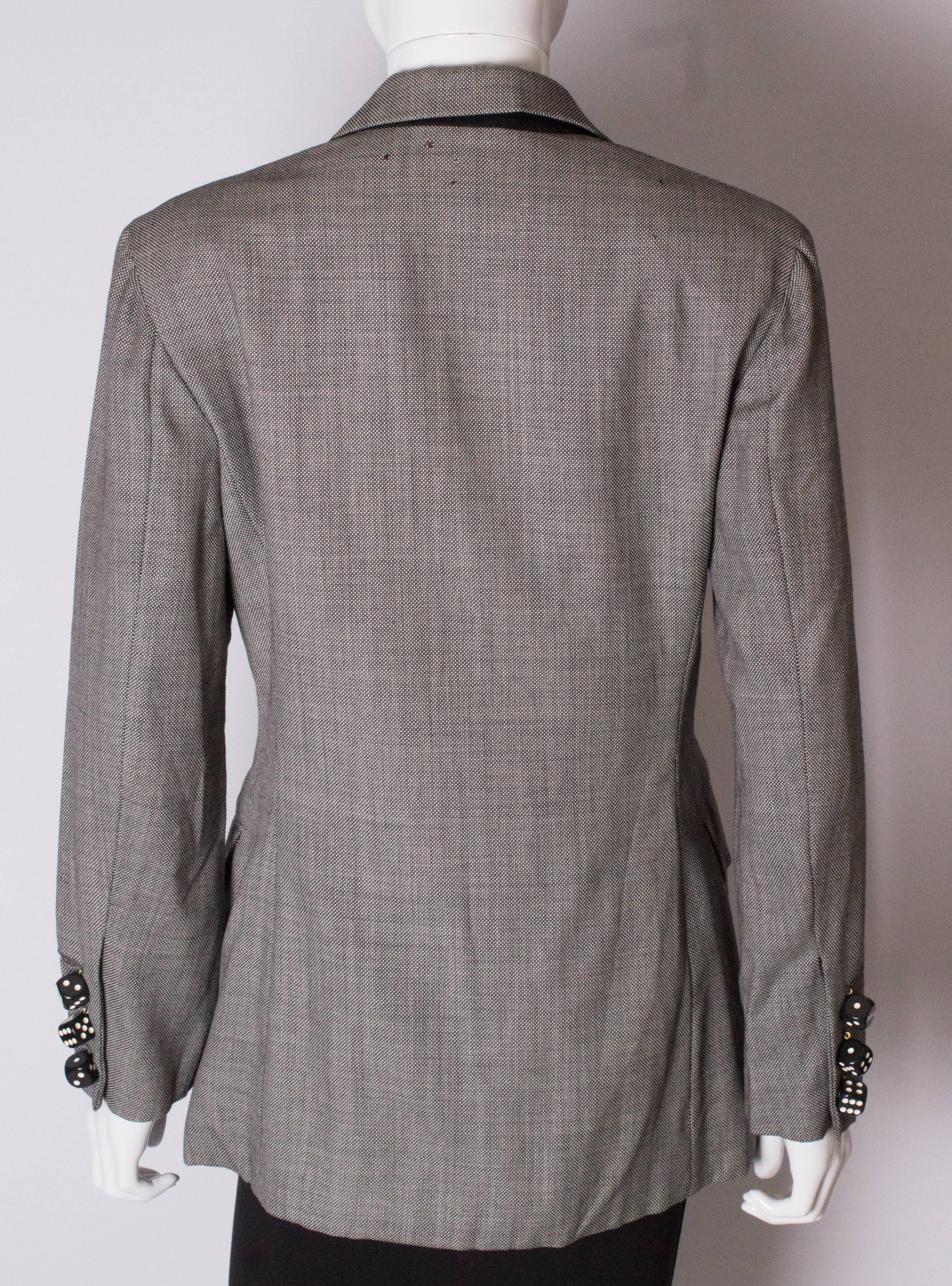 A Vintage 1990s grey button up dice button detail jacket by Moschino Couture  For Sale 4