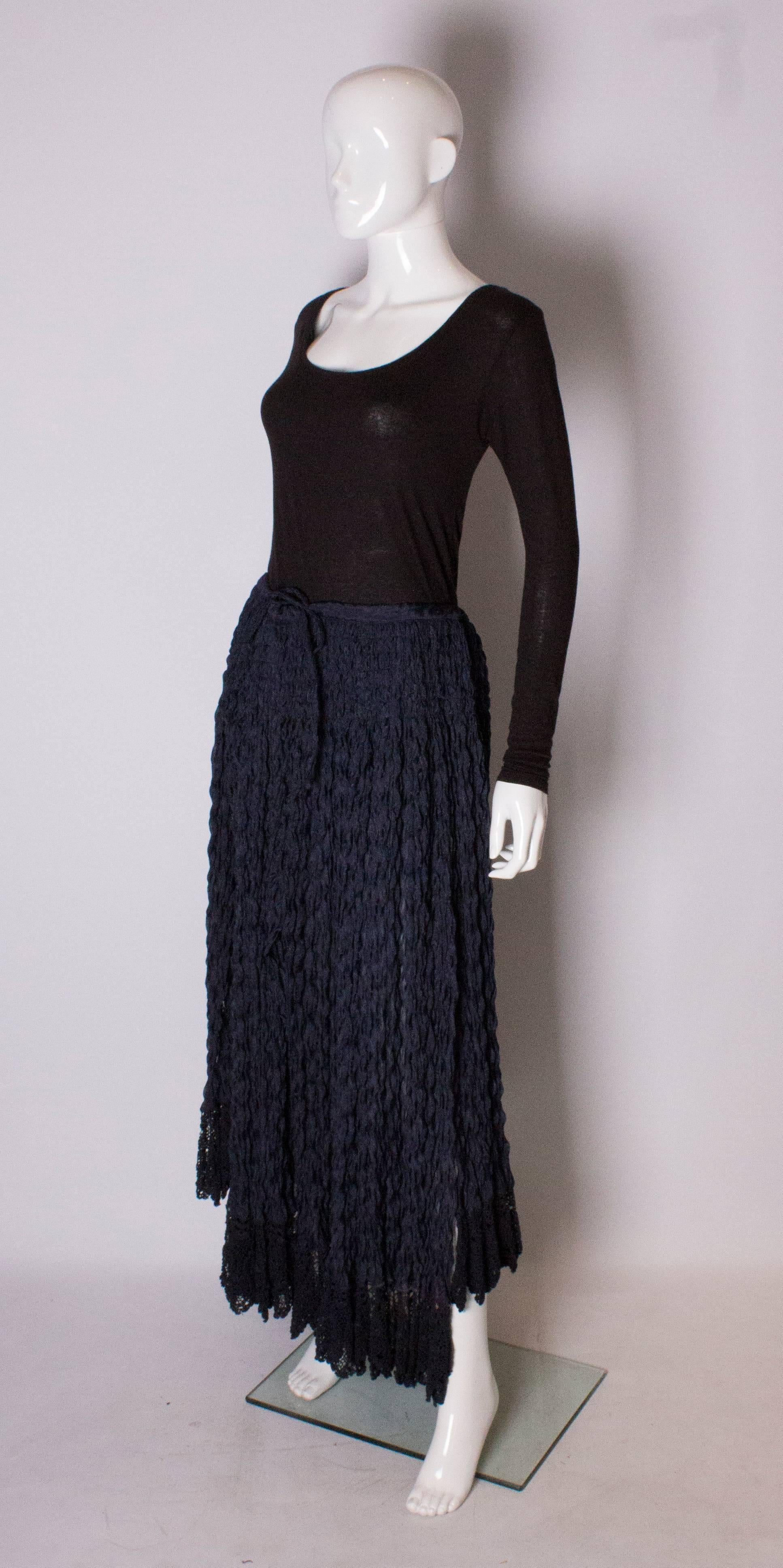 Black A Vintage 1990s dark navy long ruffle summer skirt by Romeo Gigli 