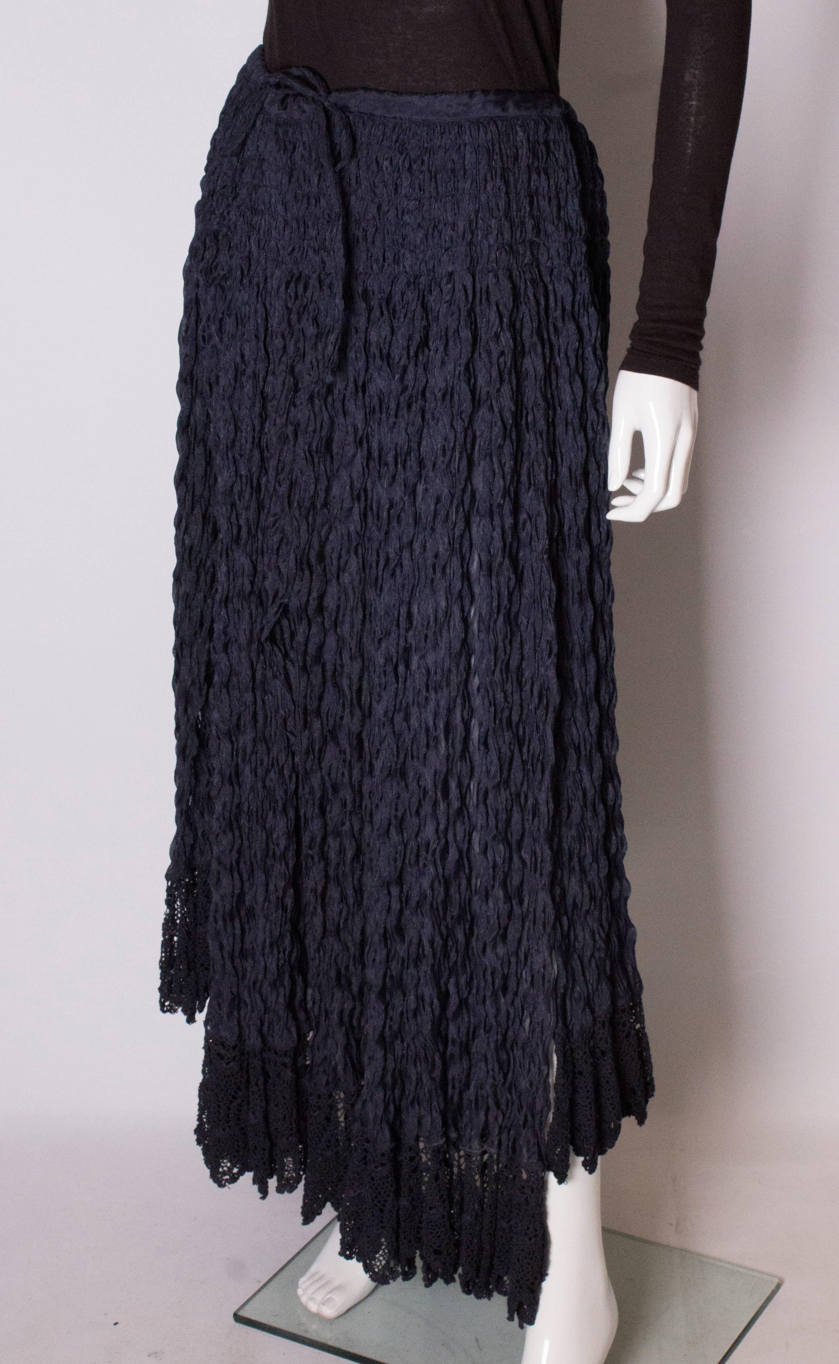 A Vintage 1990s dark navy long ruffle summer skirt by Romeo Gigli  In Good Condition In London, GB