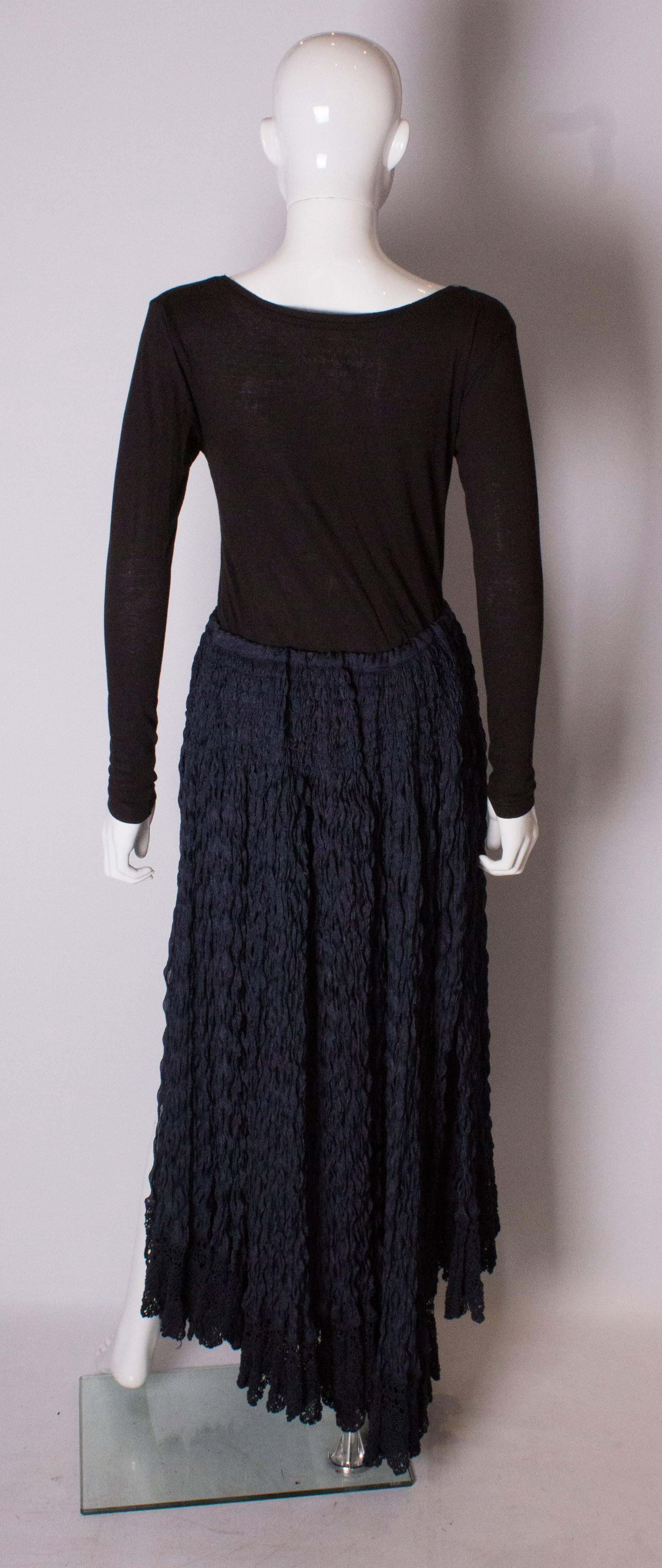 A Vintage 1990s dark navy long ruffle summer skirt by Romeo Gigli  2