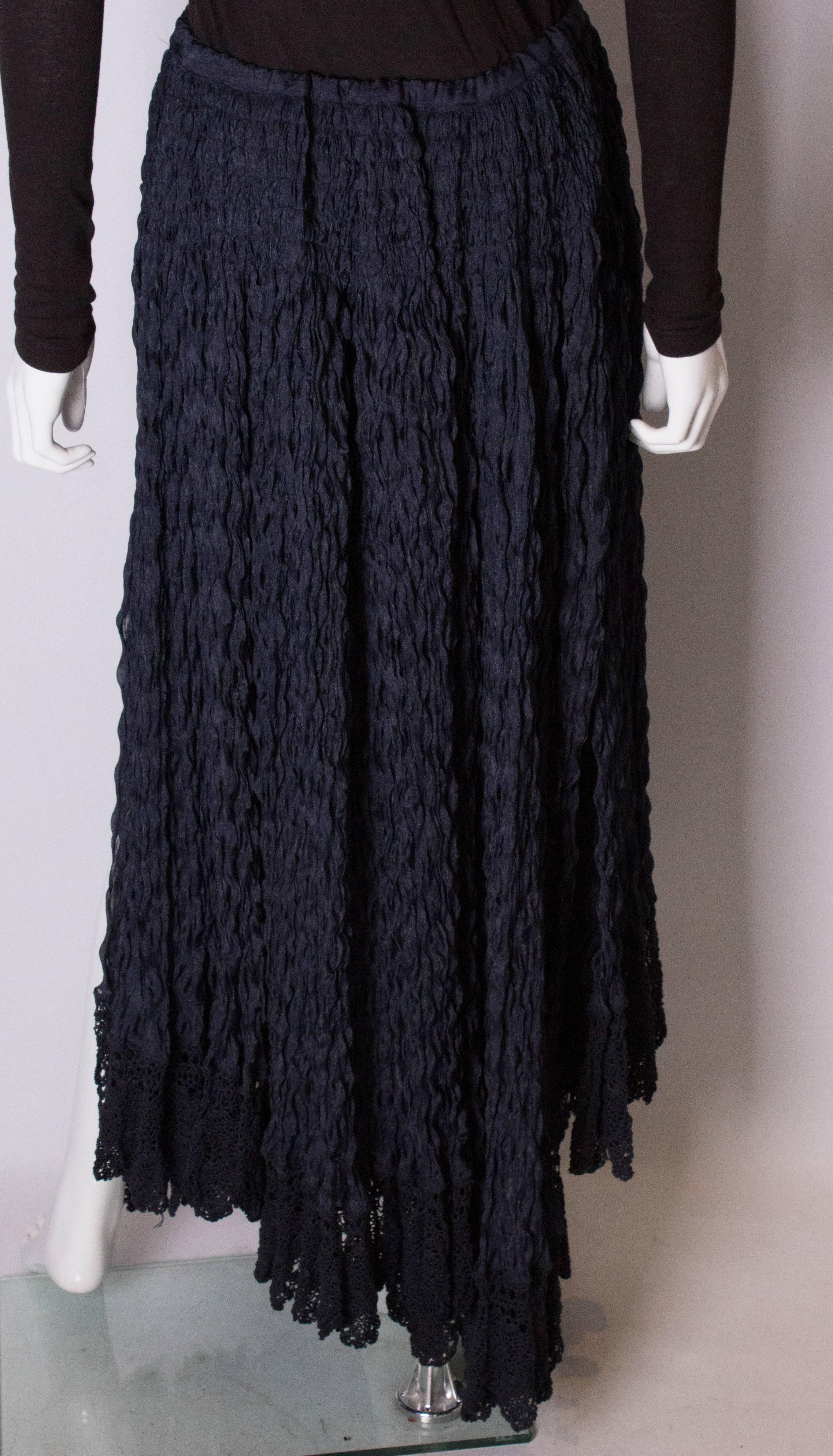 A Vintage 1990s dark navy long ruffle summer skirt by Romeo Gigli  3