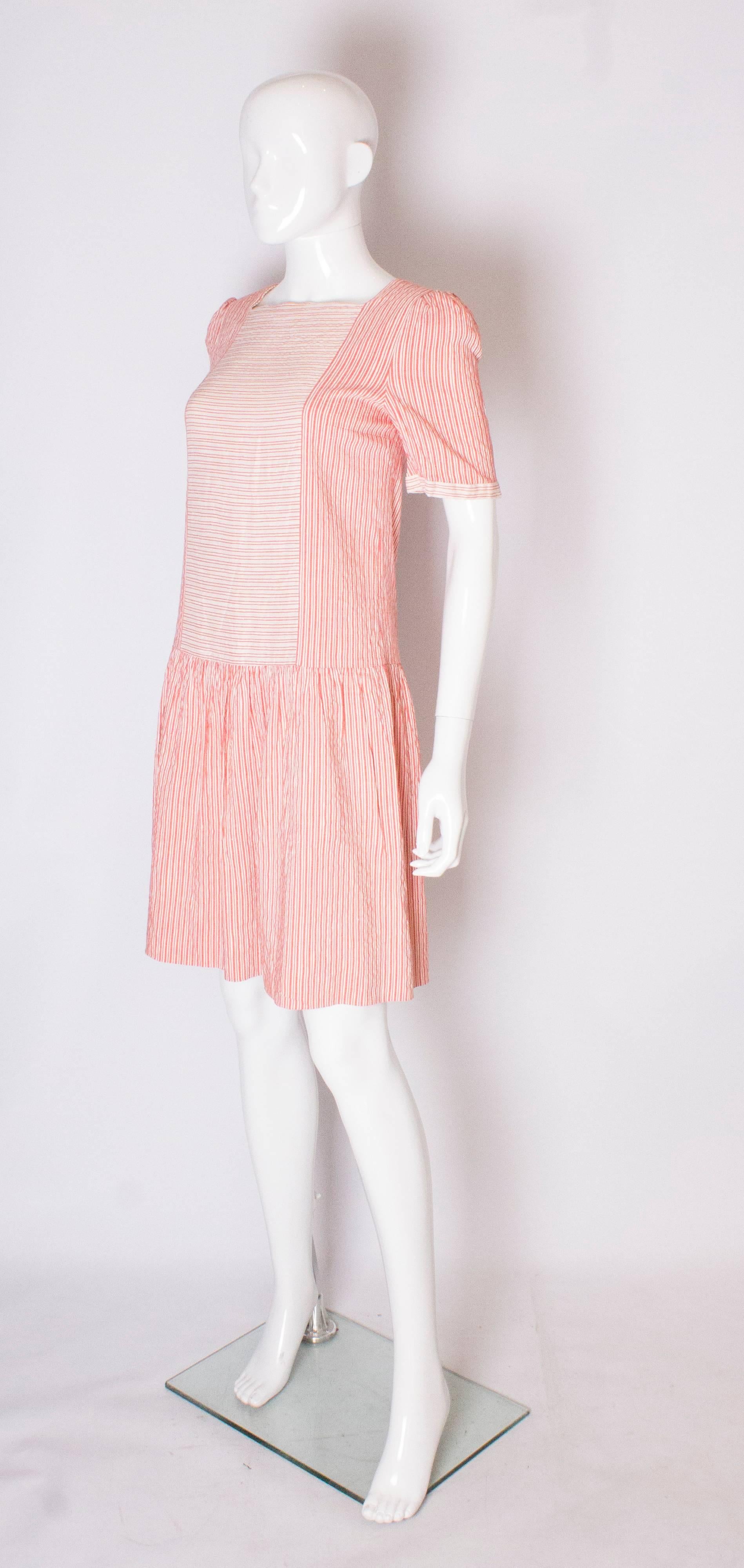 Pink A Vintage 1990s stripe cotton summer day dress by Gina Fratini For Sale