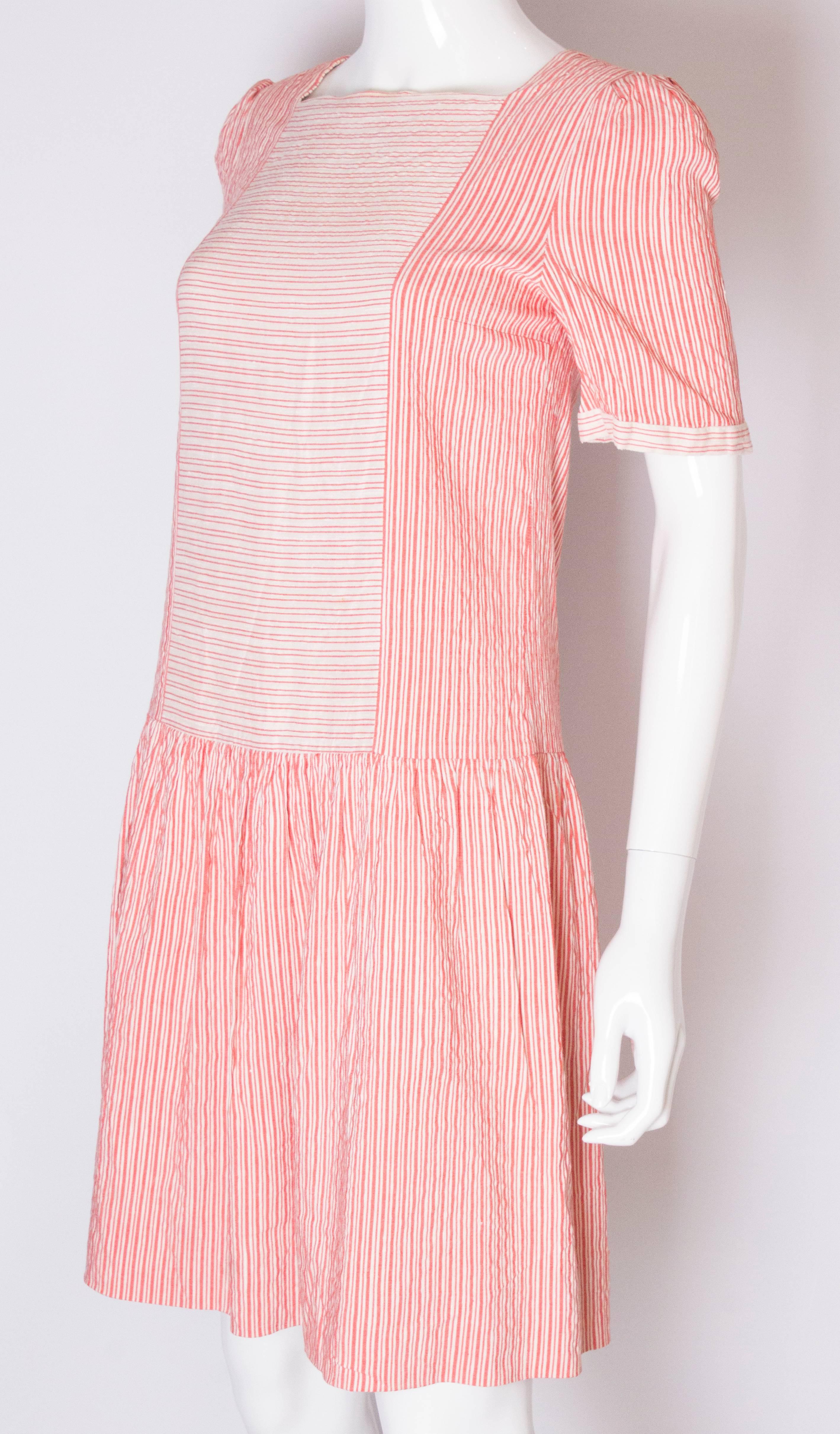 A Vintage 1990s stripe cotton summer day dress by Gina Fratini  In Good Condition For Sale In London, GB