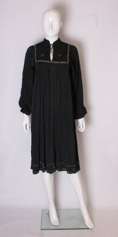 A Vintage 1970s Black cotton bohemian Summer Dress