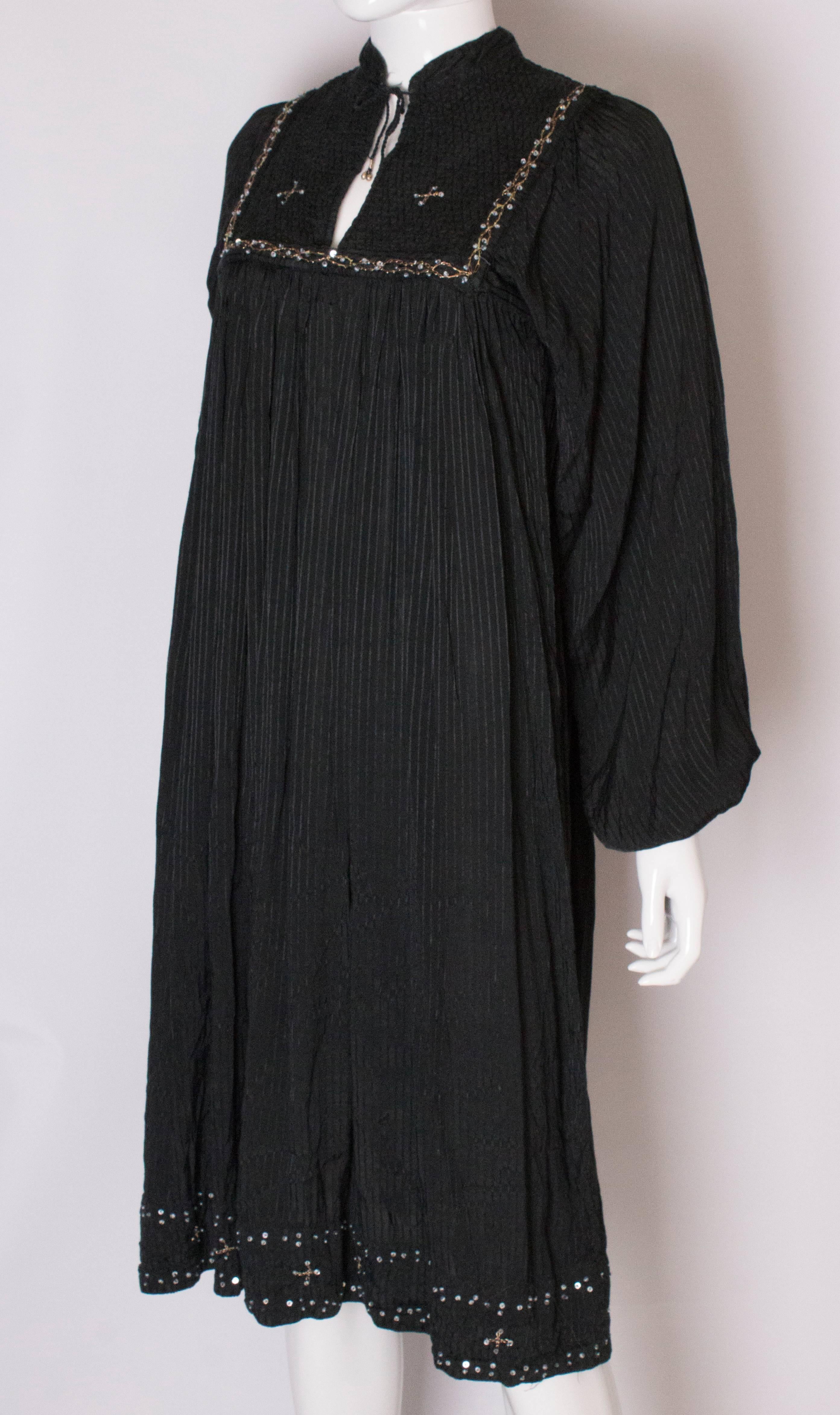 Women's A Vintage 1970s Black cotton bohemian Summer Dress For Sale