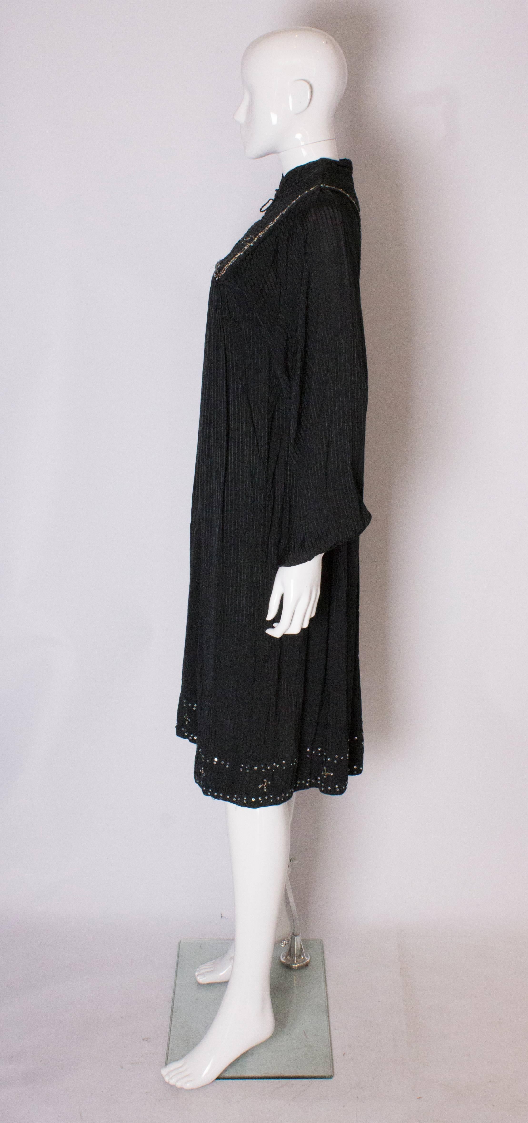 A Vintage 1970s Black cotton bohemian Summer Dress For Sale 1
