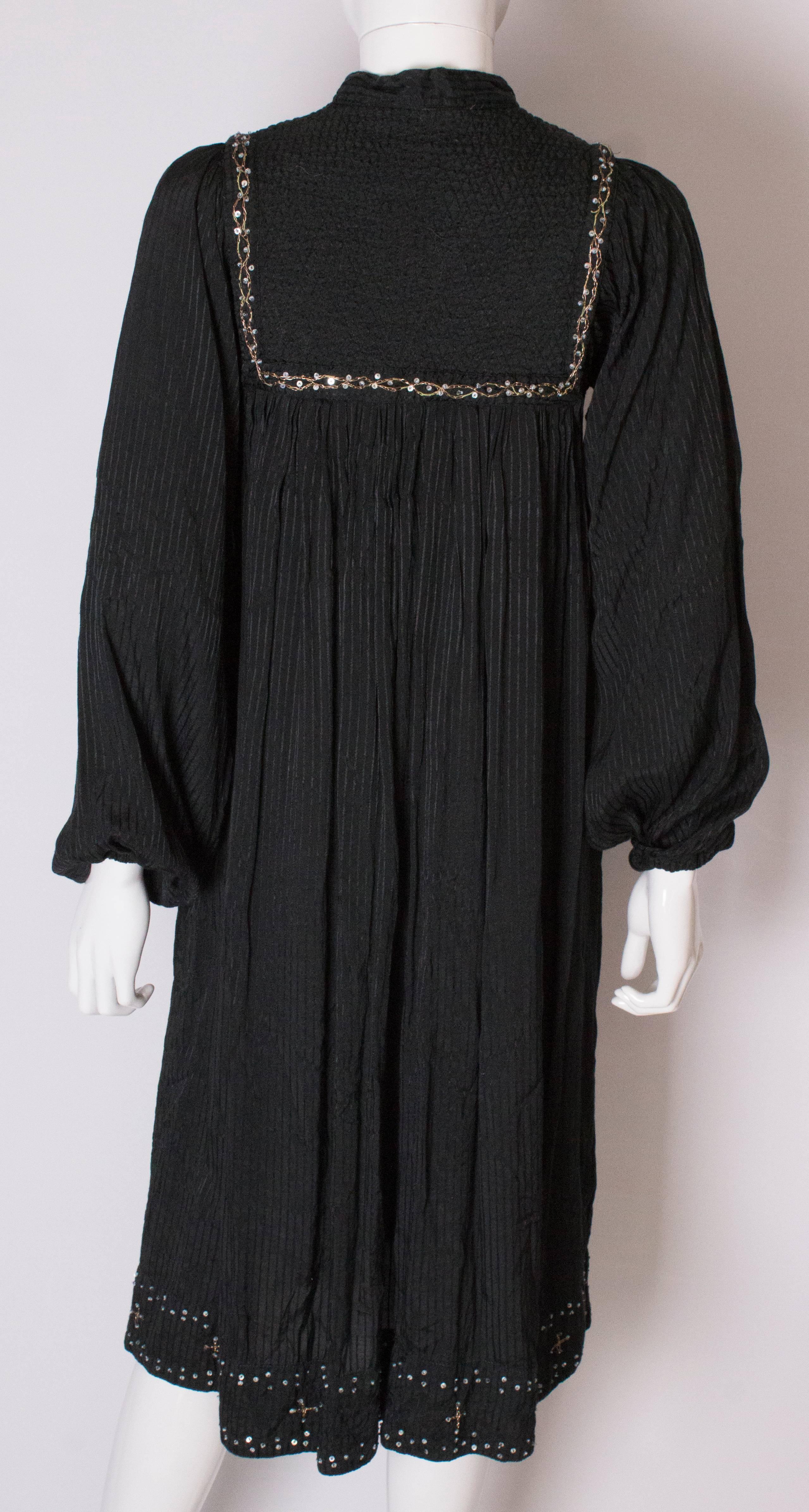 A Vintage 1970s Black cotton bohemian Summer Dress For Sale 4