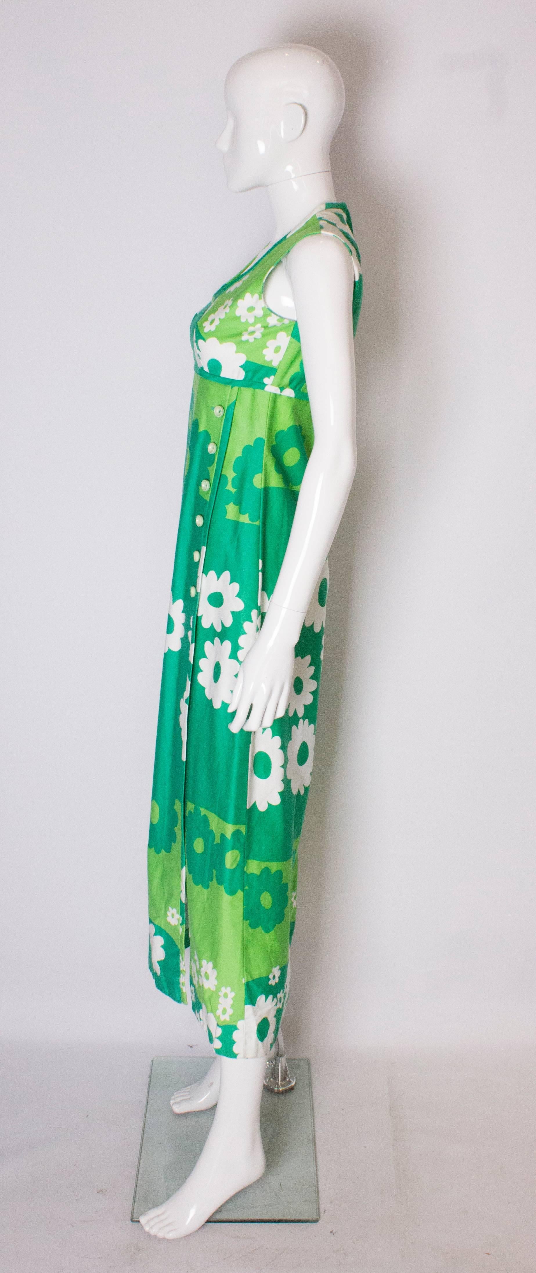Green A Vintage 1960s green cotton floral printed long Summer Dress For Sale