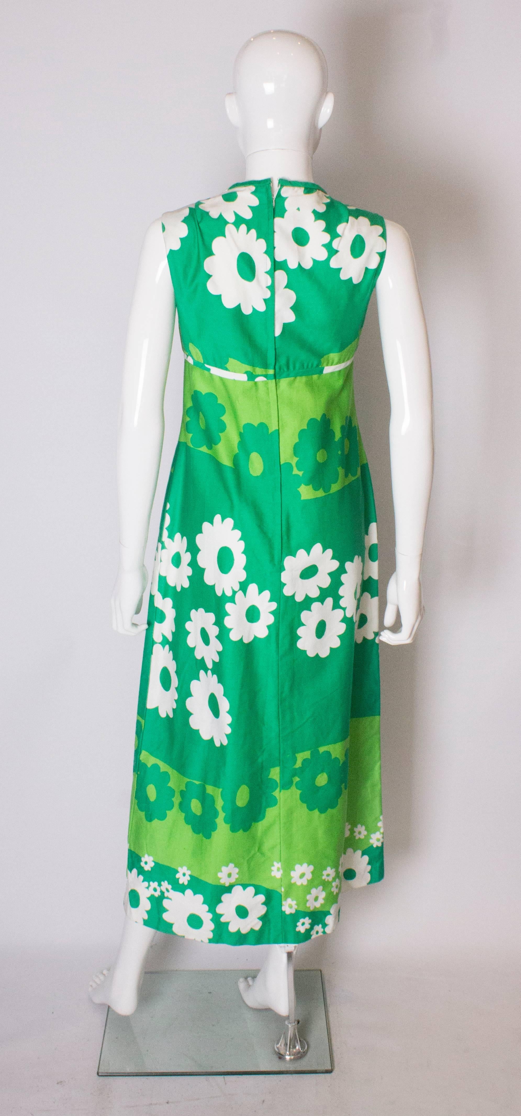 Women's A Vintage 1960s green cotton floral printed long Summer Dress For Sale