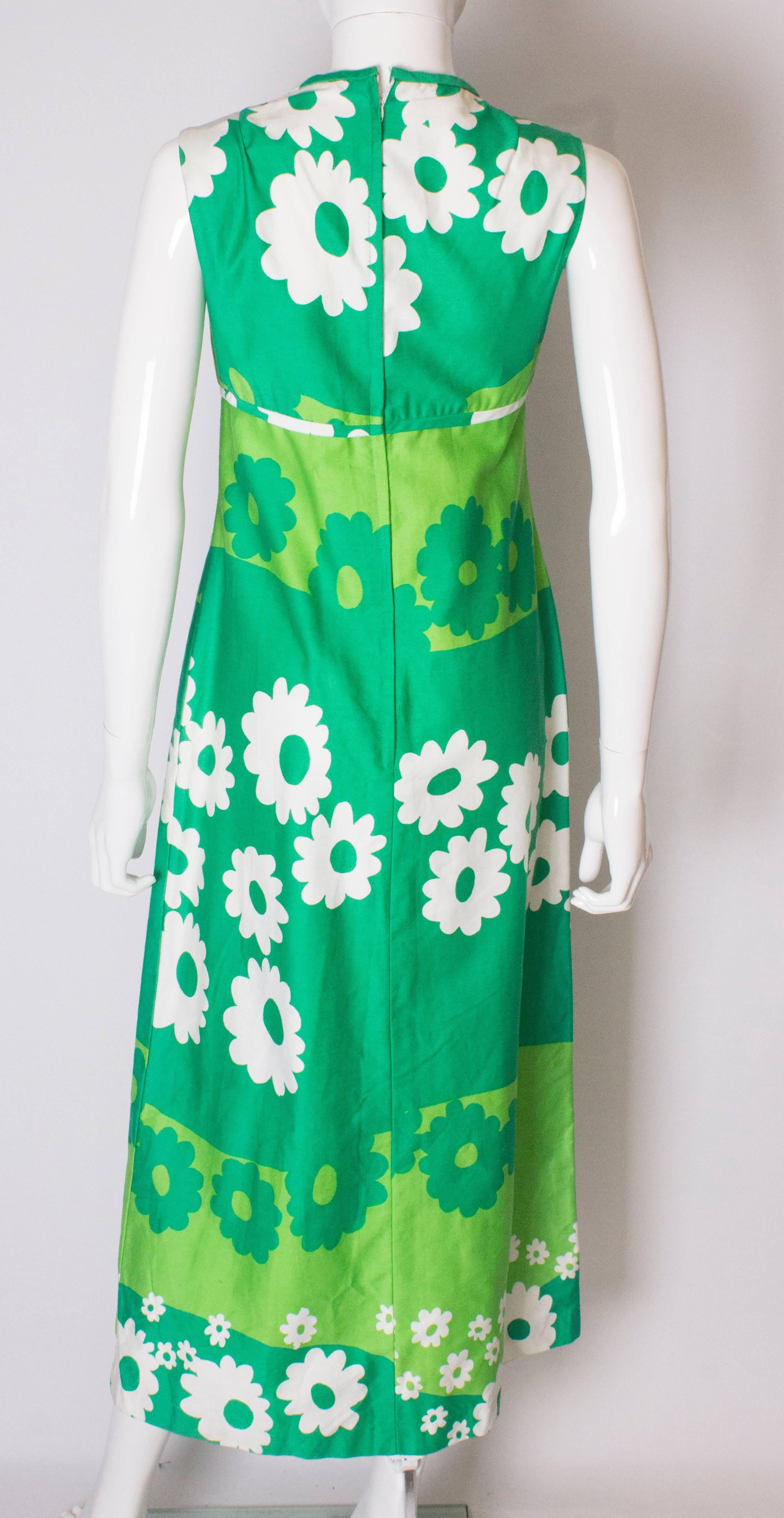 A Vintage 1960s green cotton floral printed long Summer Dress For Sale 1
