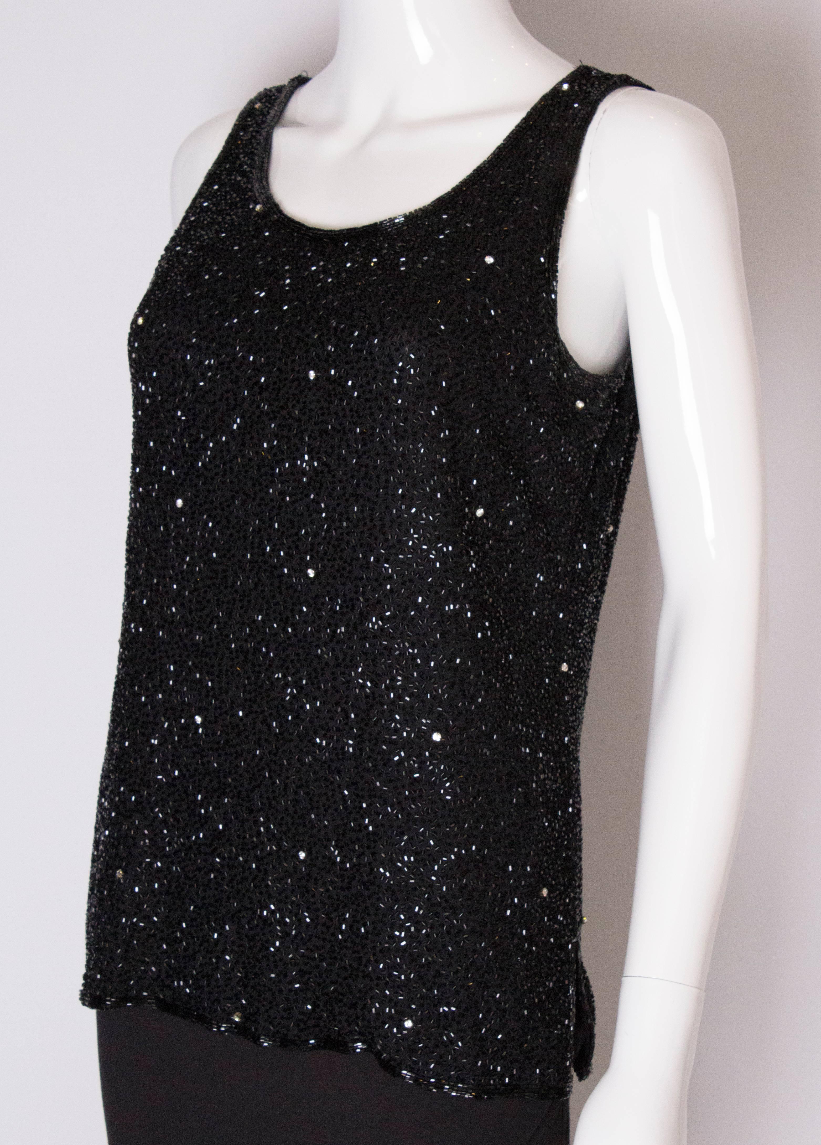 A Vintage 1980s black beaded evening top by Tomasz Starewski In Good Condition For Sale In London, GB