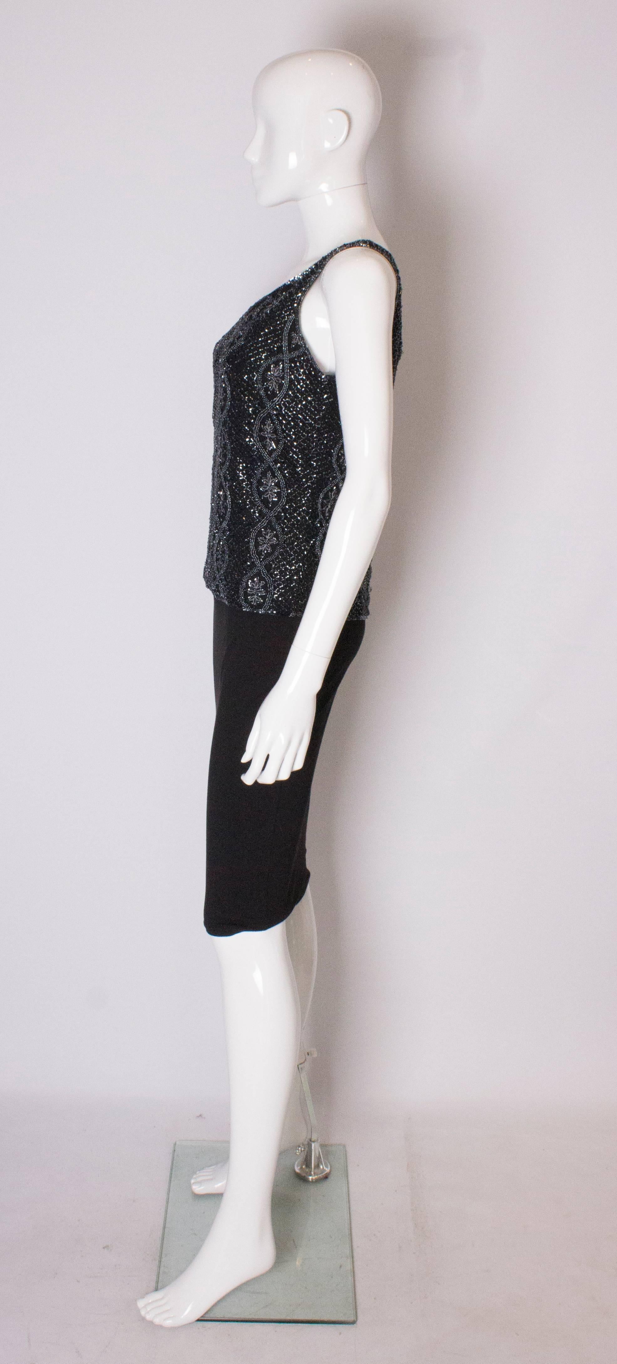 Black A Vintage 1980s black Beaded Evening Top by Adrianna Papelle For Sale