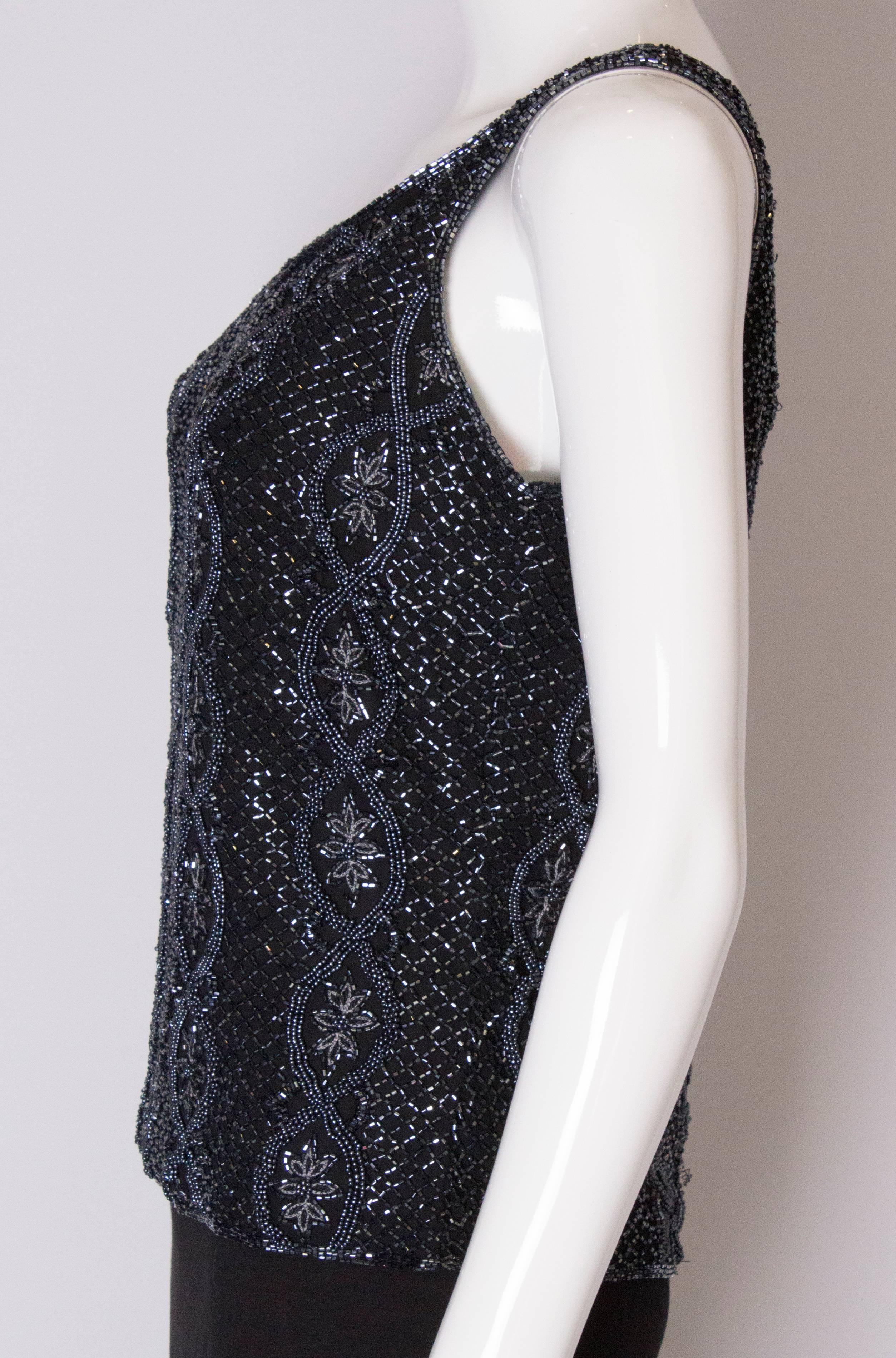 A Vintage 1980s black Beaded Evening Top by Adrianna Papelle In Good Condition For Sale In London, GB