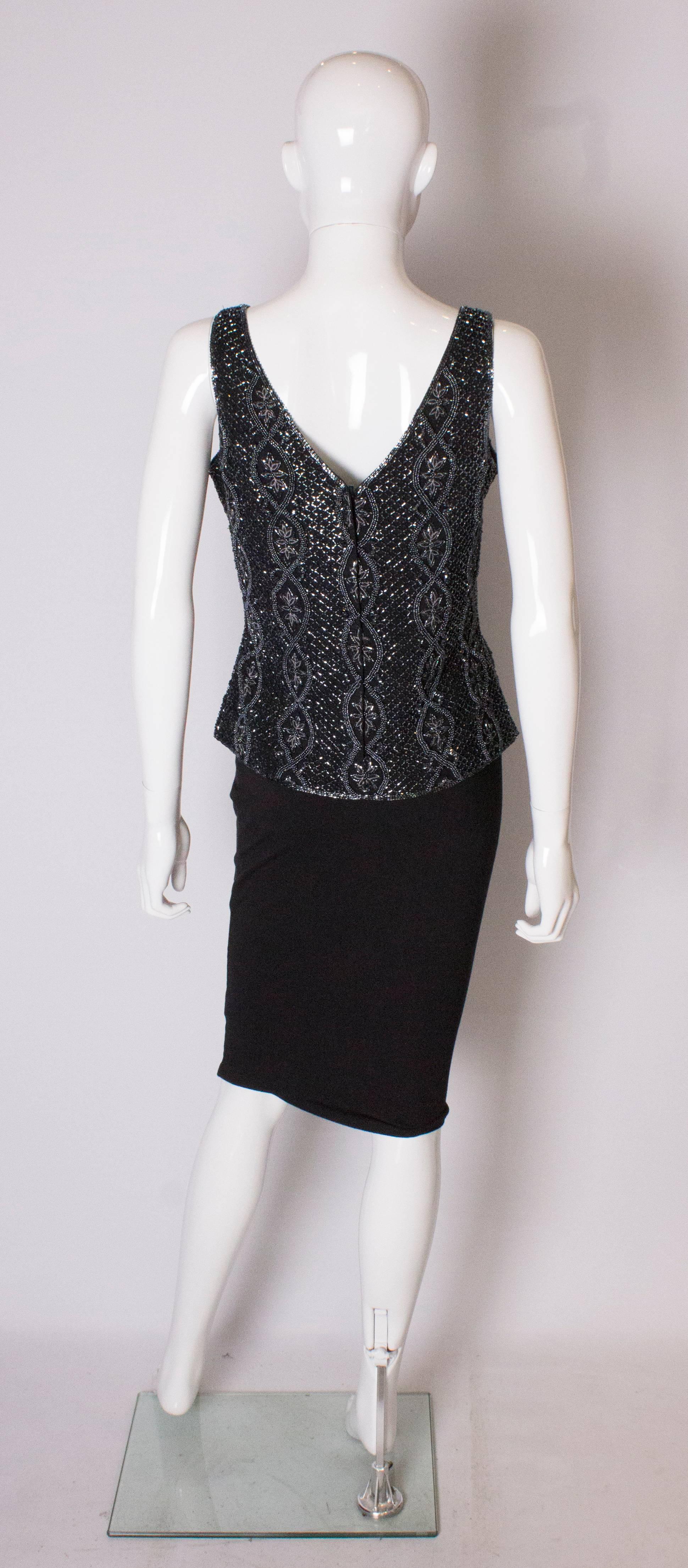 Women's A Vintage 1980s black Beaded Evening Top by Adrianna Papelle For Sale