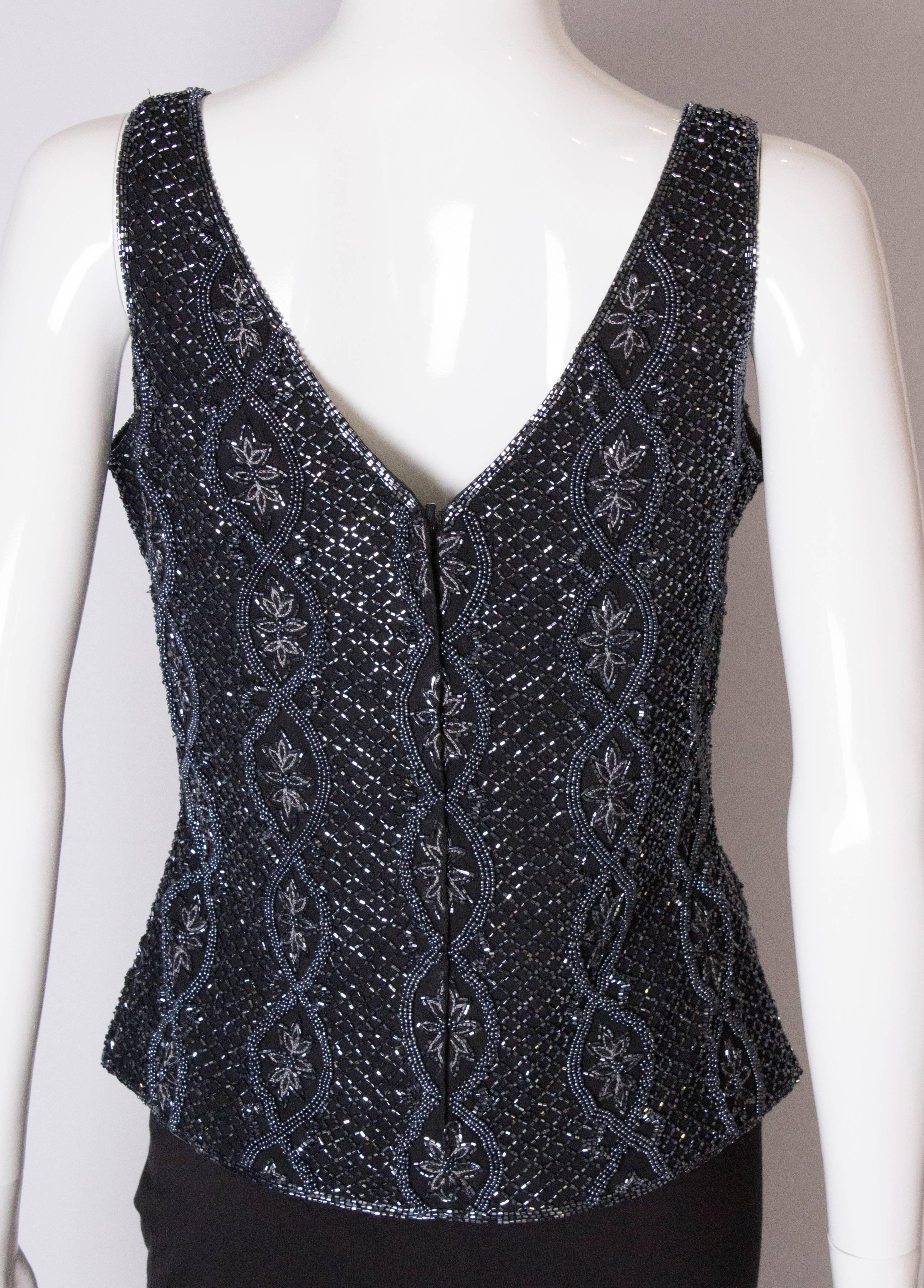 A Vintage 1980s black Beaded Evening Top by Adrianna Papelle For Sale 1
